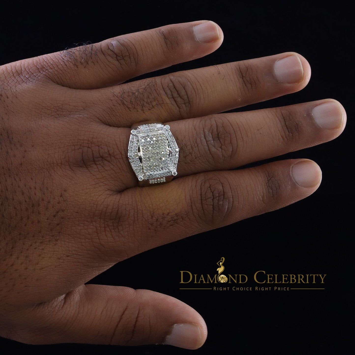 DiamondCelebritees Real Diamond 0.66 CT 925 Silver White Rectangle Engagement Men's Ring Size 11