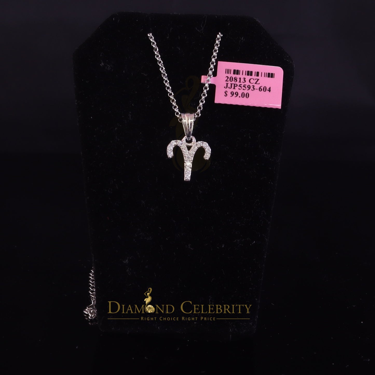 DiamondCelebritees 0.42ct Cubic Zirconia White Silver ARIES-APRIL Month Pendant for Men's & Women's
