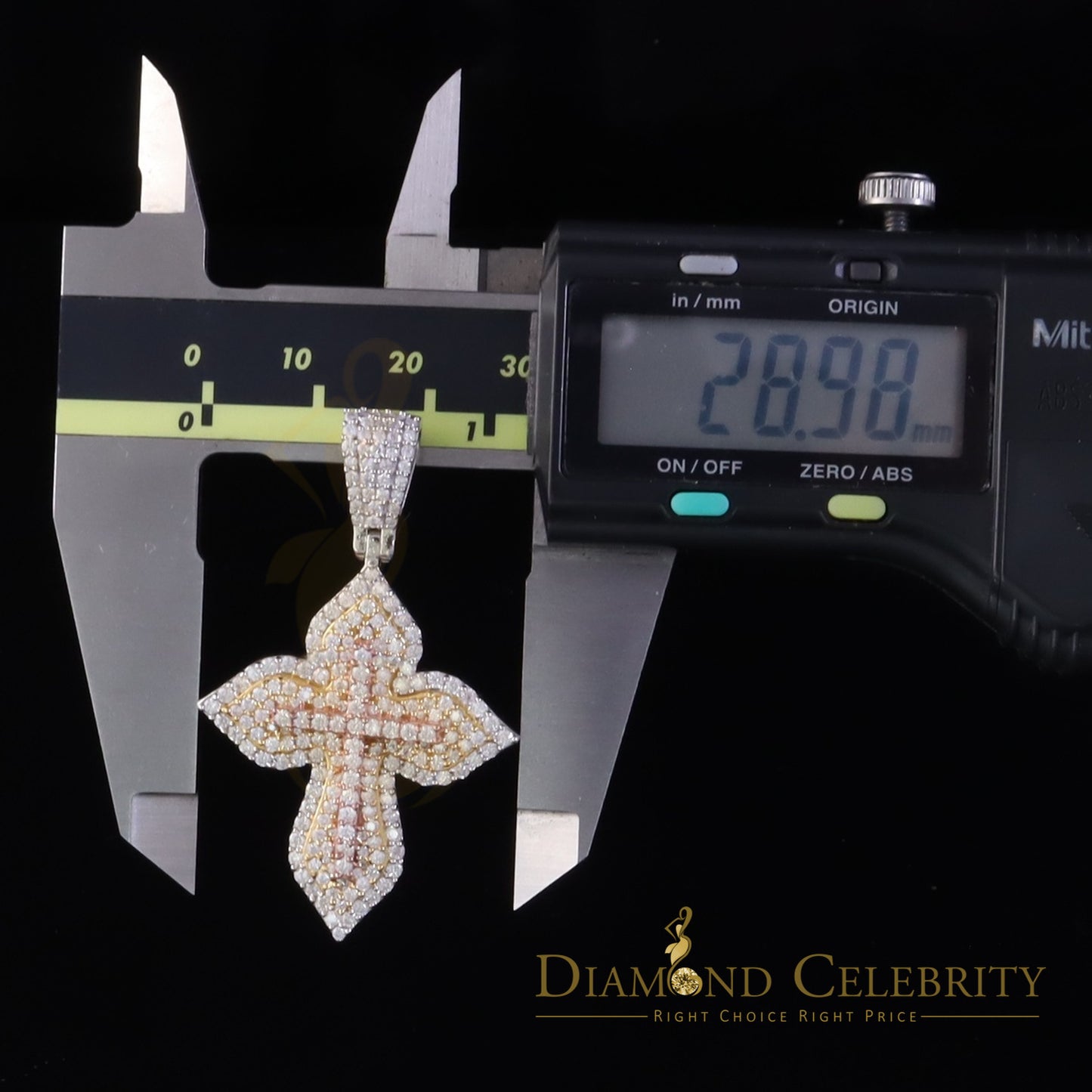 Diamondcelebritees Yellow 3.00 VVS D Moissanite Silver Charm Cross Floury Pendant Men's & Women's