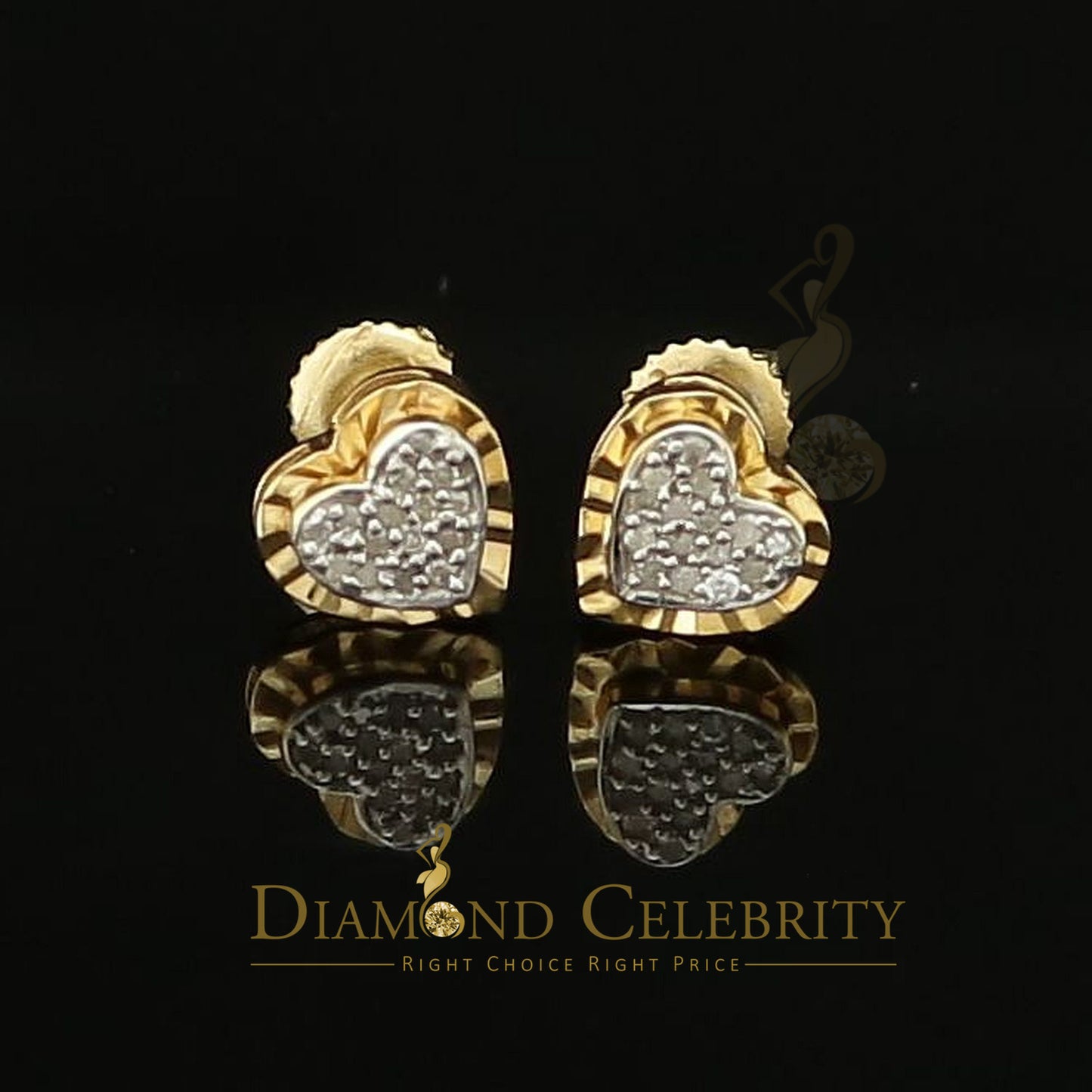 DiamondCelebritees Aretes Para Hombre Heart 925 Yellow Silver 0.10ct Diamond Women & Men Earrings