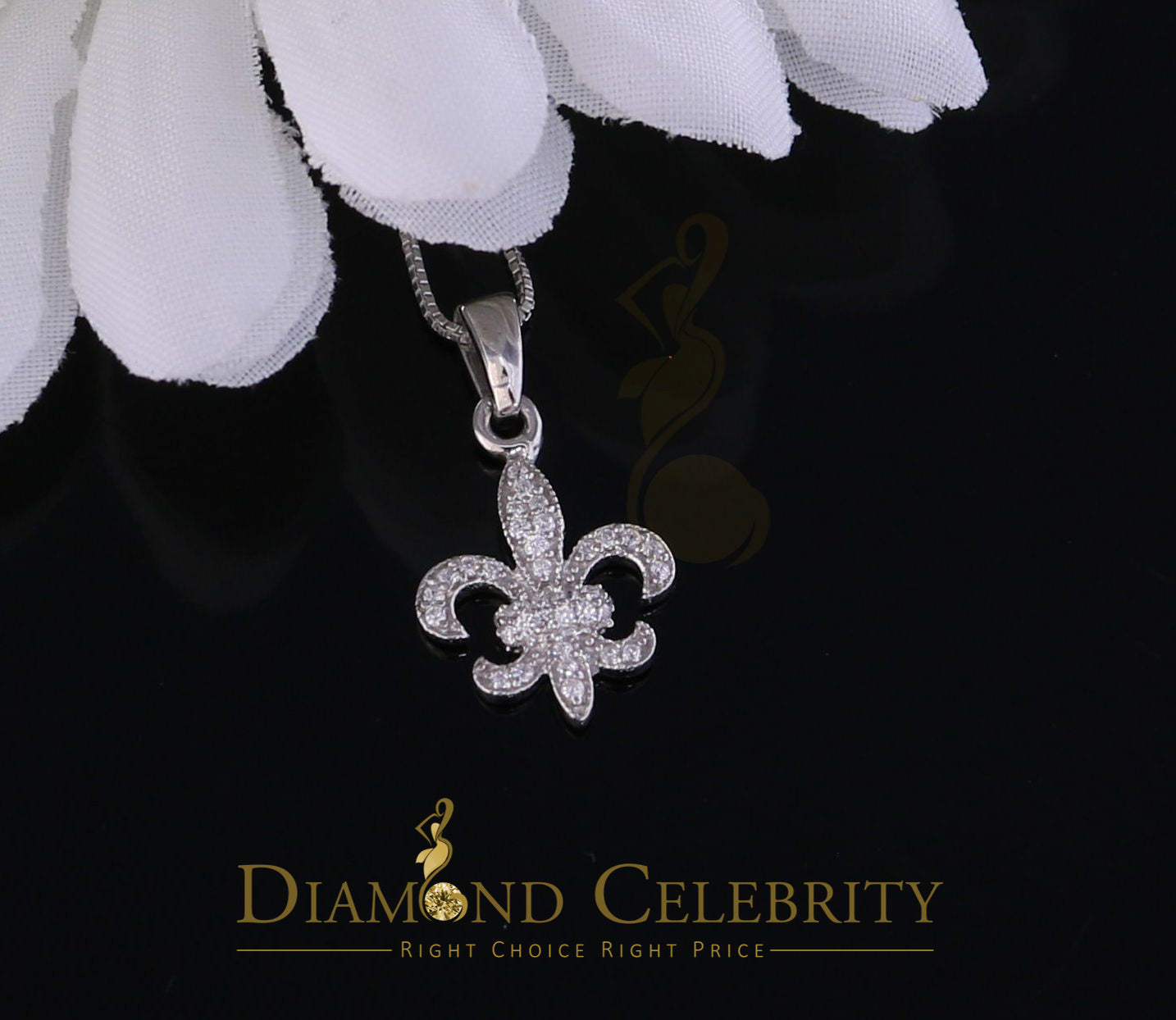 DiamondCelebritees 925 Sterling Silver Fleur de Lis Shape Pendant with 0.38ct Cubic Zirconia