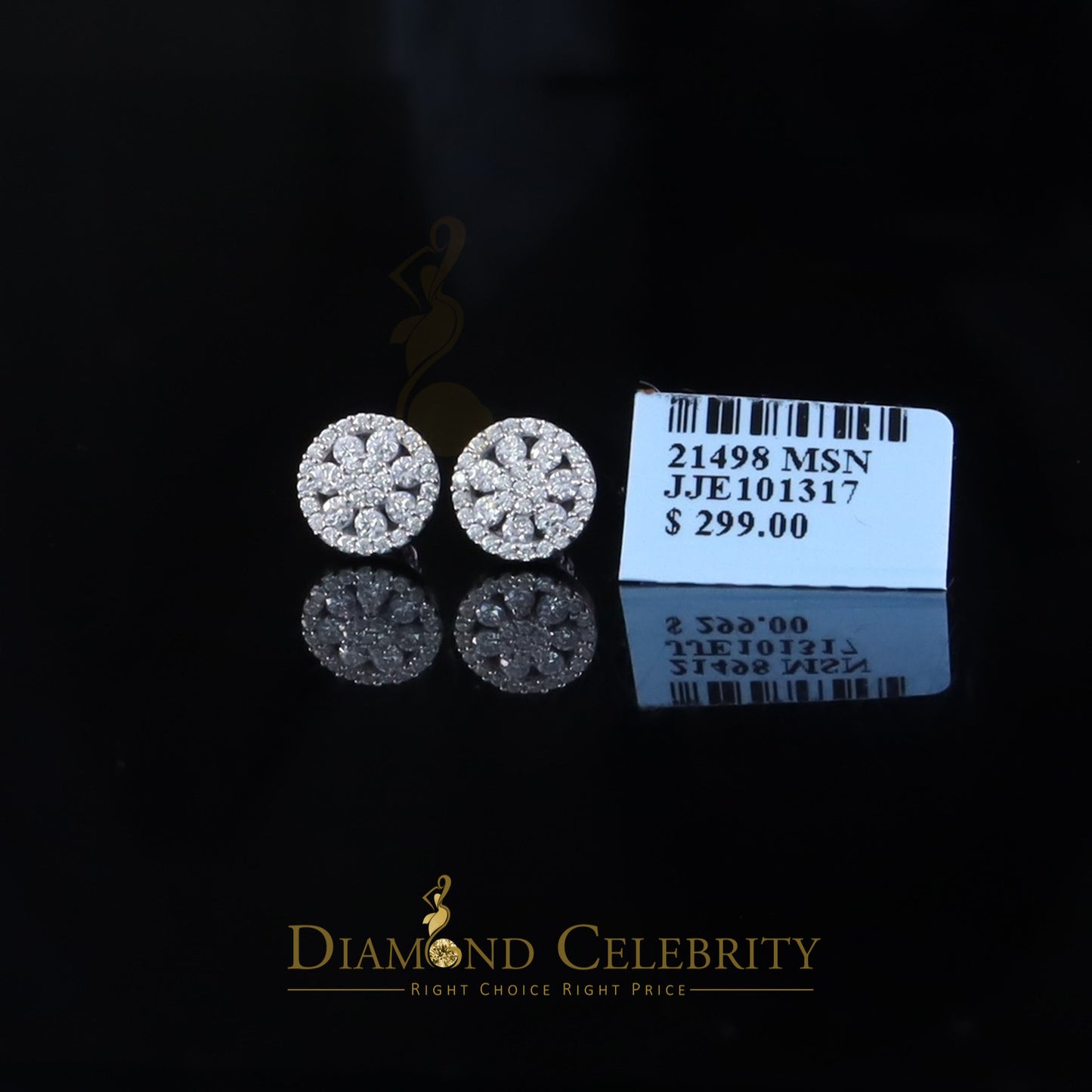 Diamondcelebritees New 0.66ct VVS 'D' Moissanite Men's/Womens 925 Silver White FLoral Stud Earrings