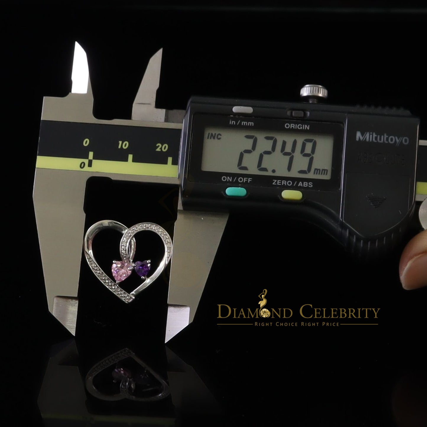 DiamondCelebritees Two Stones Pink Blue Heart Solitaire 0.1ct Silver Diamonds White Charm Pendant