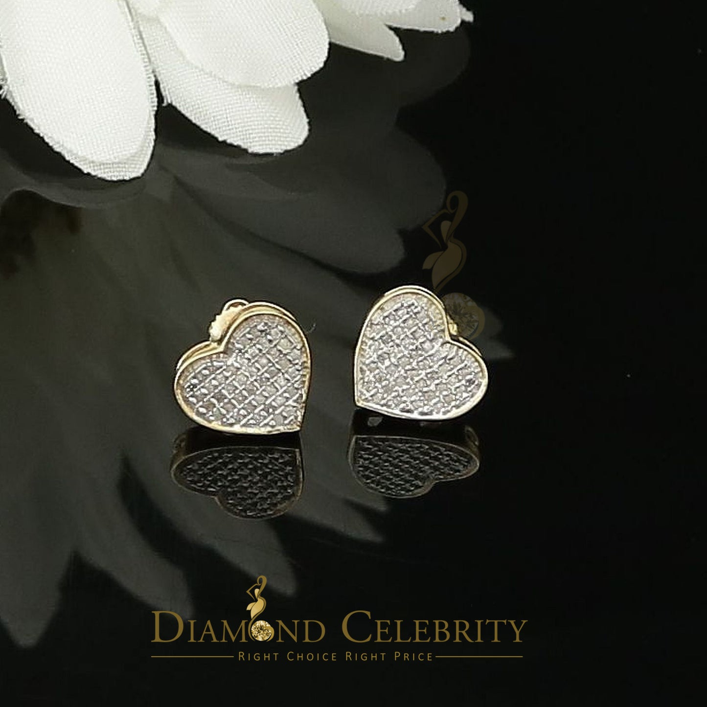 DiamondCelebritees Heart 925 Yellow Silver Aretes Para Hombre 0.25ct Diamond Women's /Men's Earring