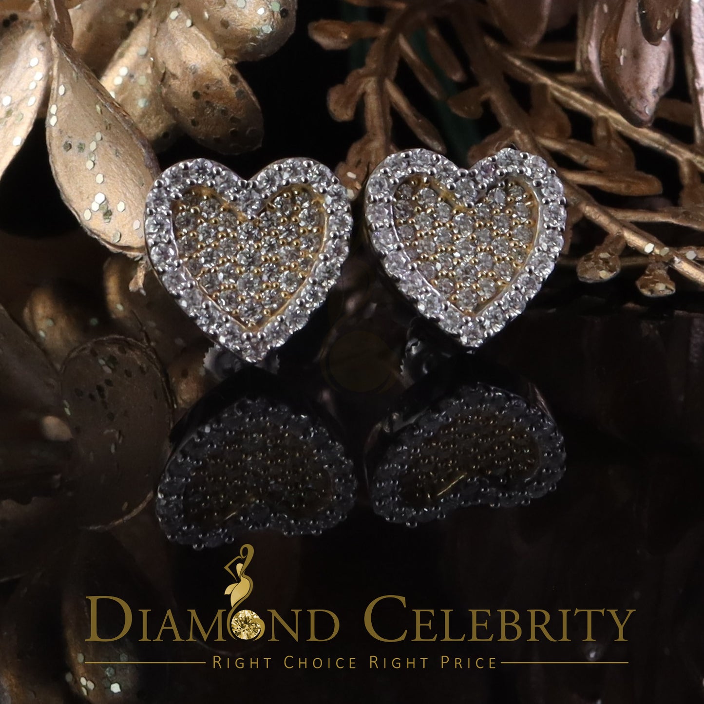 DiamondCelebritees 925 Yellow Silver 1.00ct VVS 'D' Moissanite Stone Heart Stud Earring Men's/Women