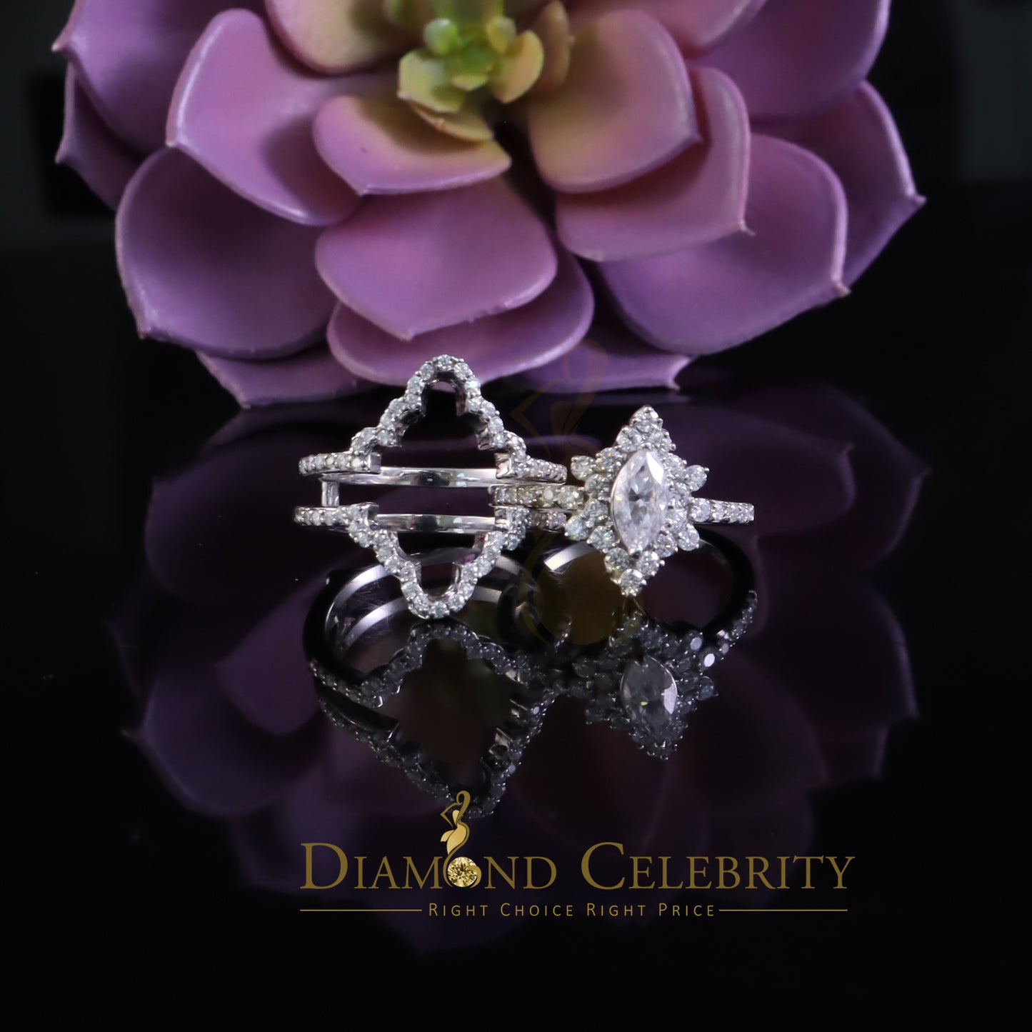 DiamondCelebritees Womens 2.00ct VVS 'D' Marquise Moissanite 925 Sterling Silver White Ring Size 7