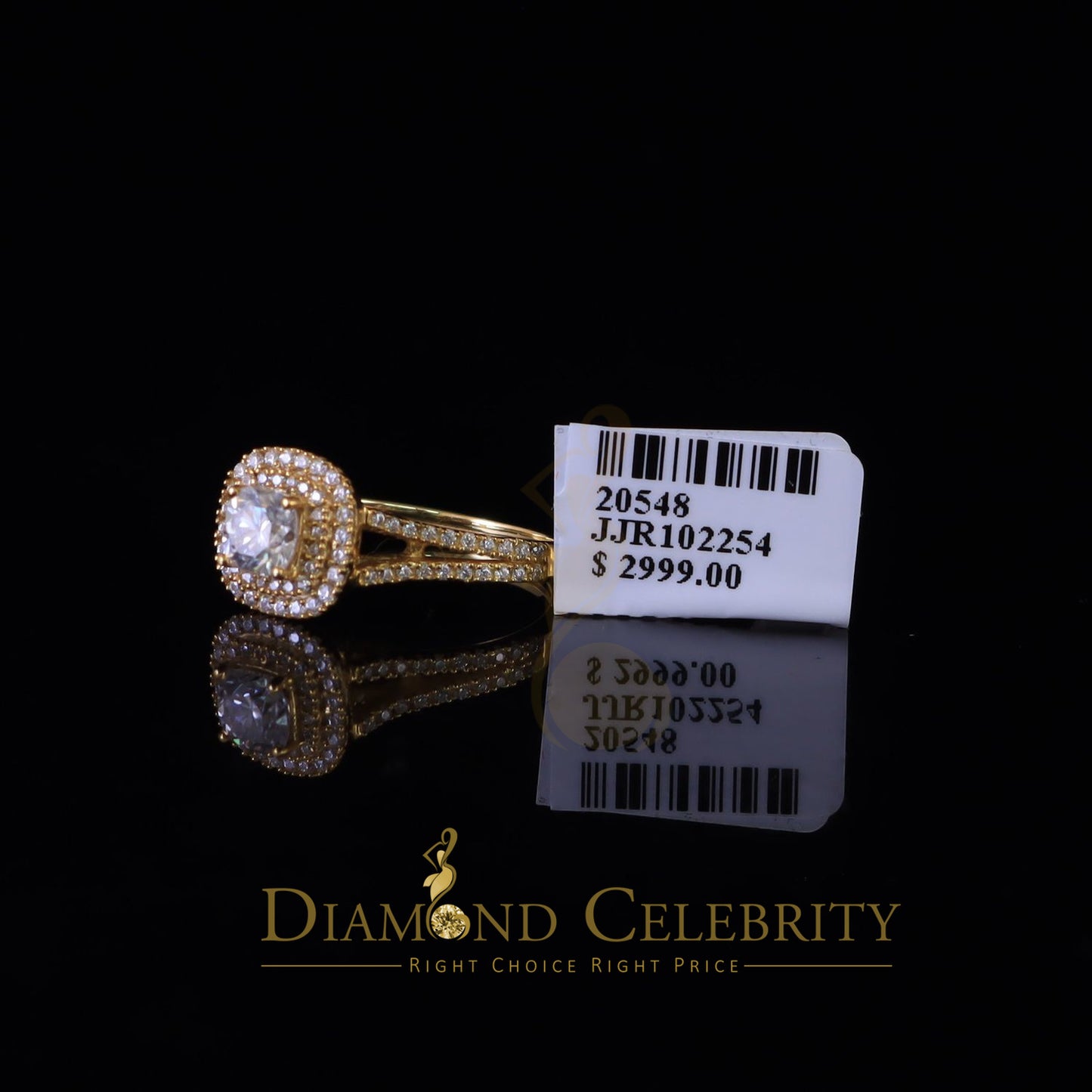 King Of Blings 10K Yellow Gold 2.00CT 'VVS' 'FL' D clr Cushion Cut Moissonite Womens Ring S/7