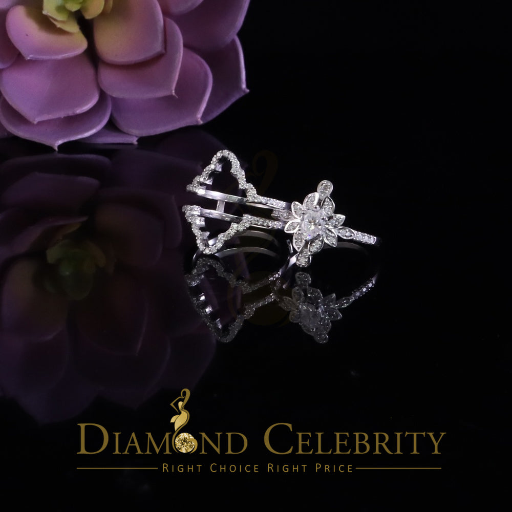 DiamondCelebritees 925 White Silver 2.00ct VVS D Moissanite Fancy Ring W/ Guard in SZ7 for Women
