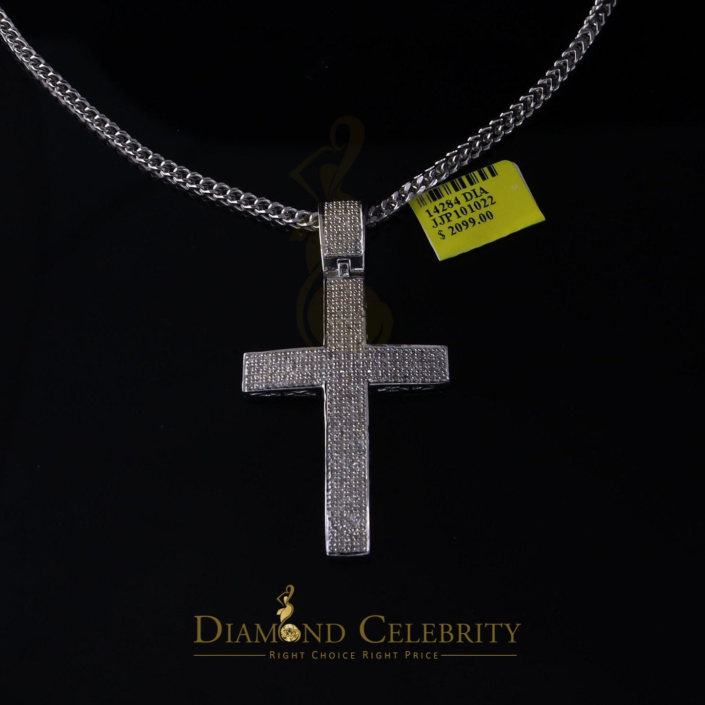 DiamondCelebritees Real 0.85ct Diamond 925 Sterling Silver CROSS Charm Necklace Pendant in White