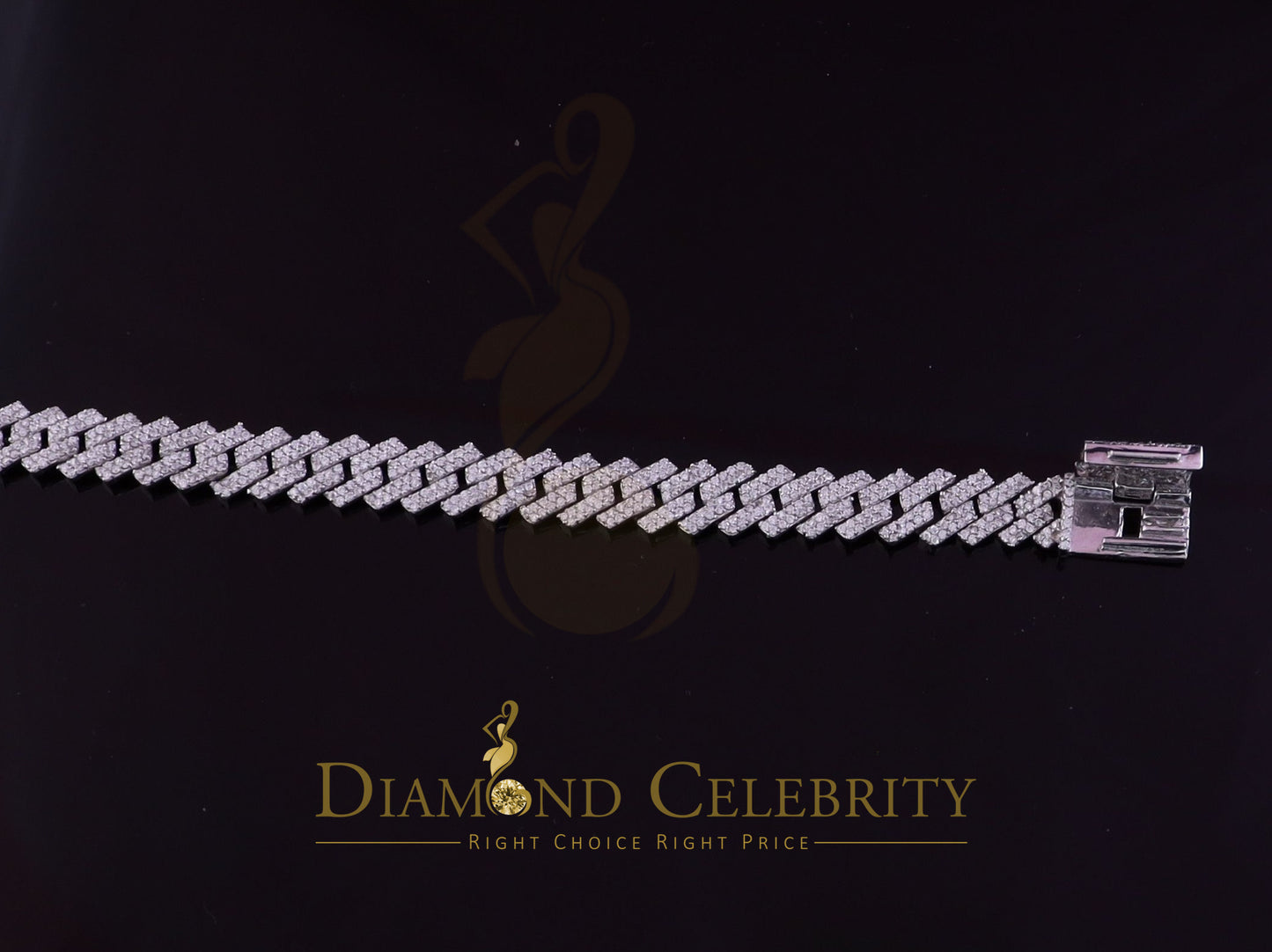 Diamondcelebritees 925 Sterling Silver White Cuban Moissanite Bracelet Wdth 8mm Length sz 8.50inch