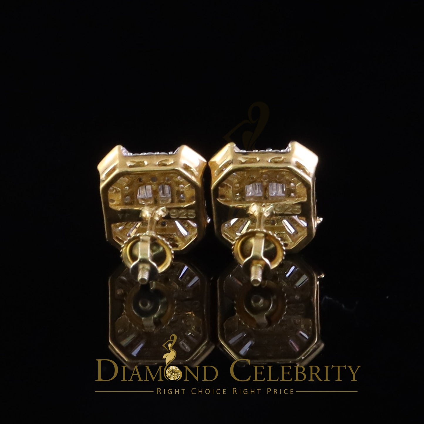 DiamondCelebritees 925 Yellow Silver 1.25ct VVS 'D' Moissanite Rectangle Stud Earring Men's/Womens