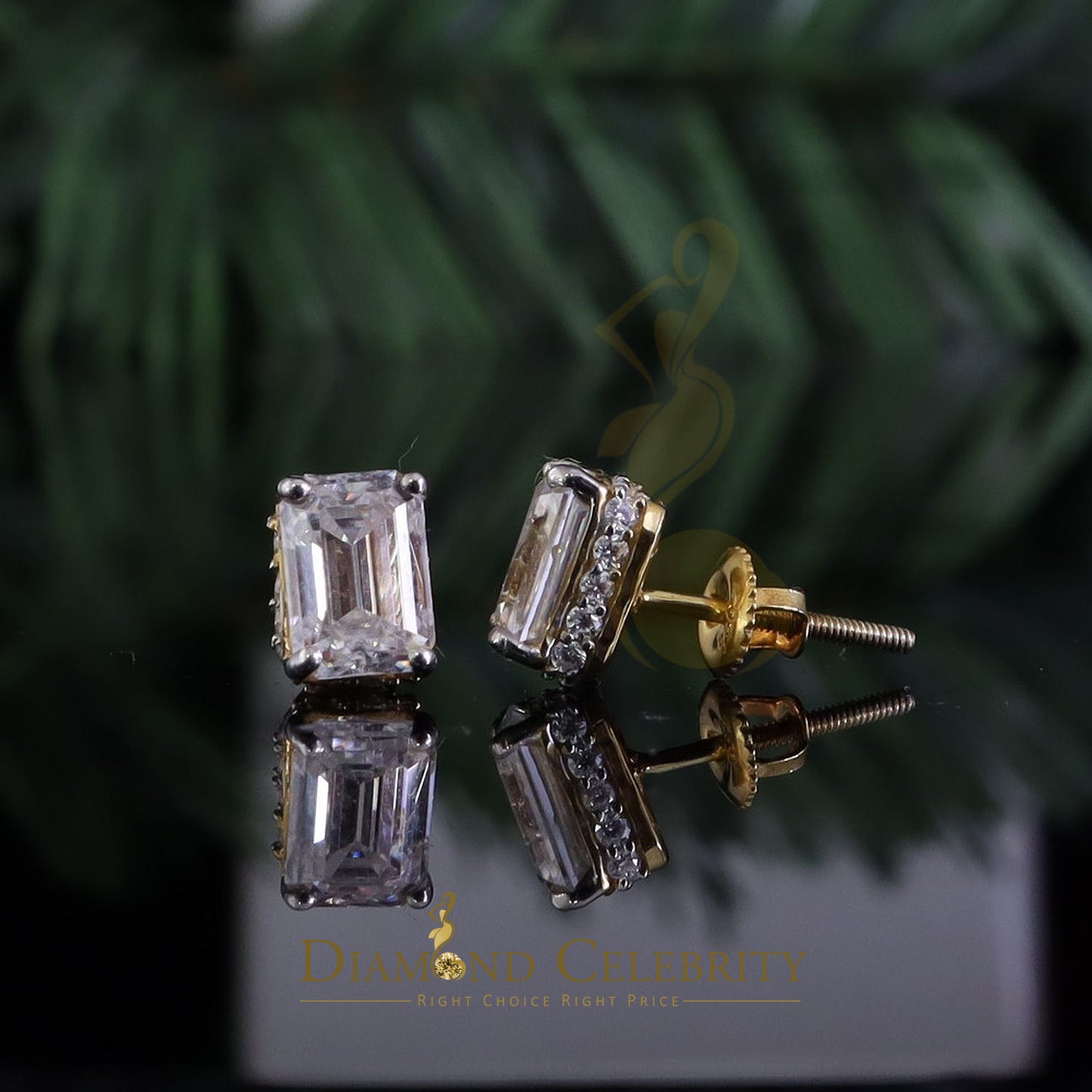 DiamondCelebritees Men's/Women's925 Silver Yellow 2.50ct VVS D Moissanite Emerald cut Stud Earrings