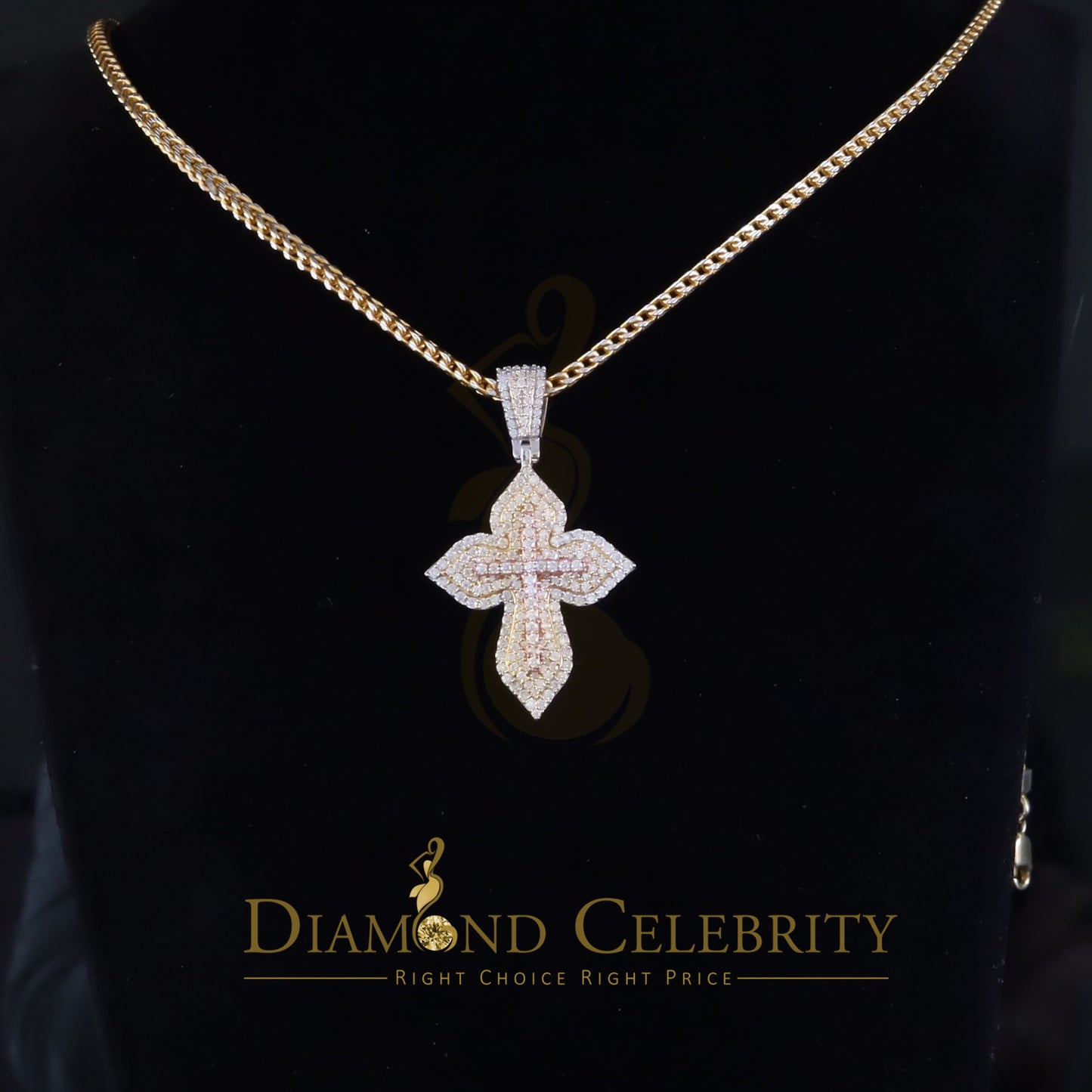Diamondcelebritees Yellow 3.00 VVS D Moissanite Silver Charm Cross Floury Pendant Men's & Women's