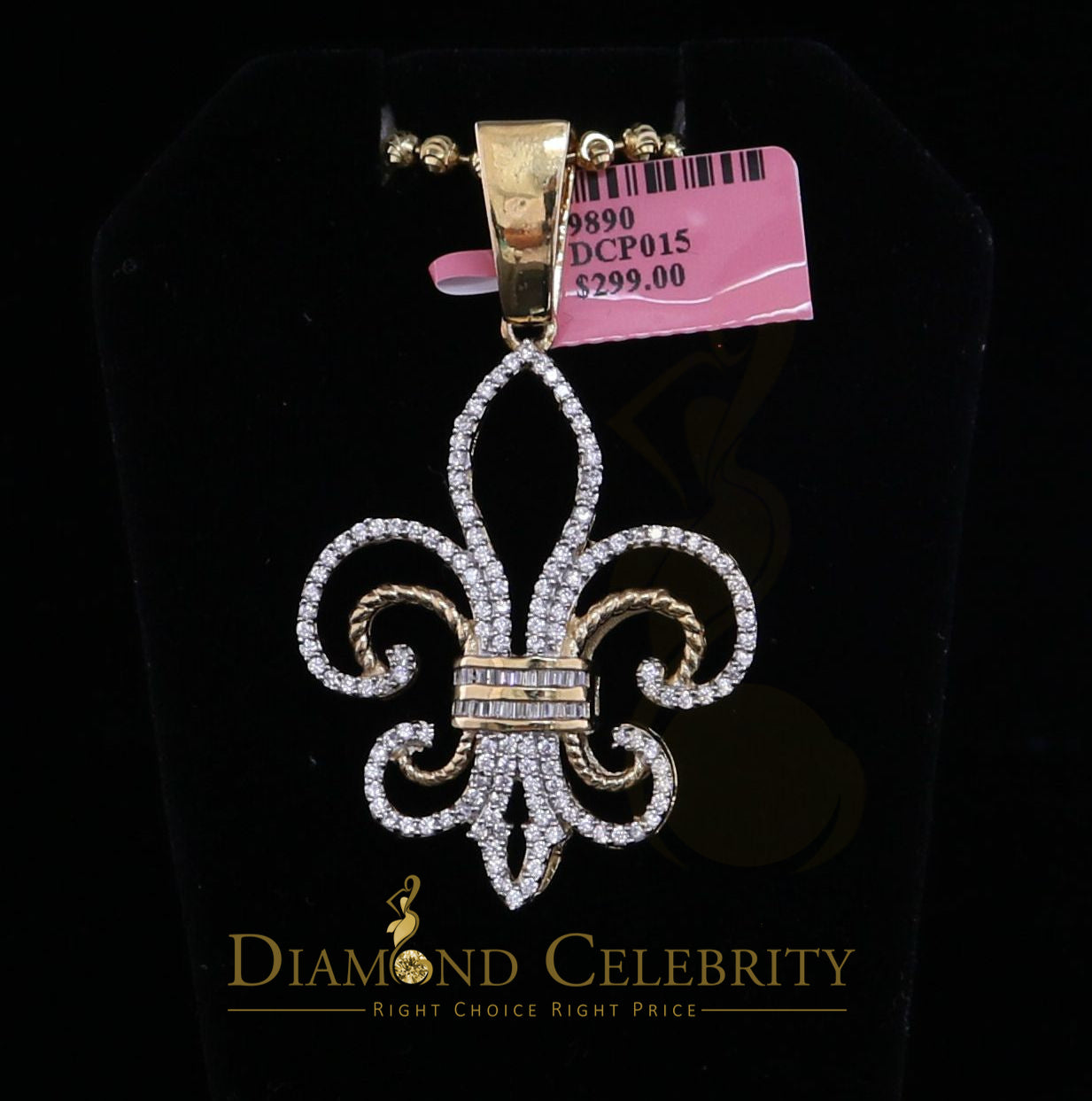 DiamondCelebritees Yellow 925 Sterling Silver Fleur de Lis Pendant with 3.20ct Cubic Zirconia Stone