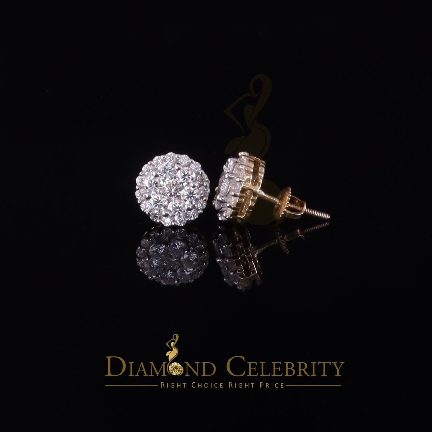DiamondCelebritees Men's/Womens 925 Silver Yellow 1.33ct VVS 'D' Moissanite Round Stud Earrings
