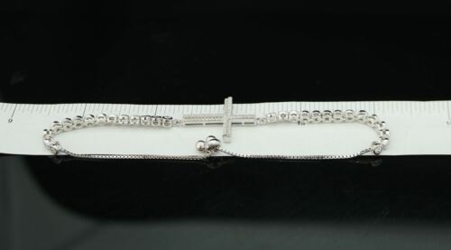 Diamondcelebritees White Sterling Silver Cross Shape Bracelet Cubic Zirconia Adjustable Size