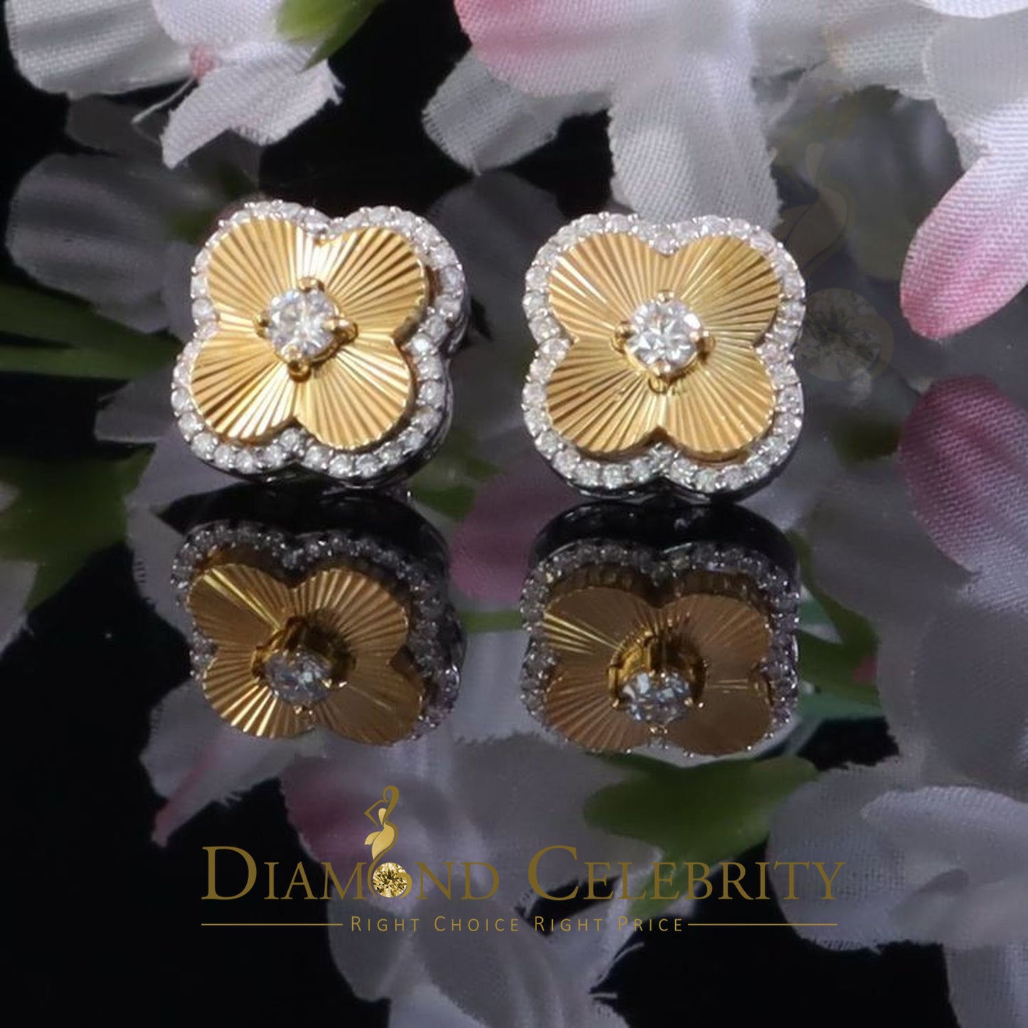 DiamondCelebritees 925 Yellow Silver 0.80ct VVS 'D' Moissanite Square Stud Earring Men's/Womens