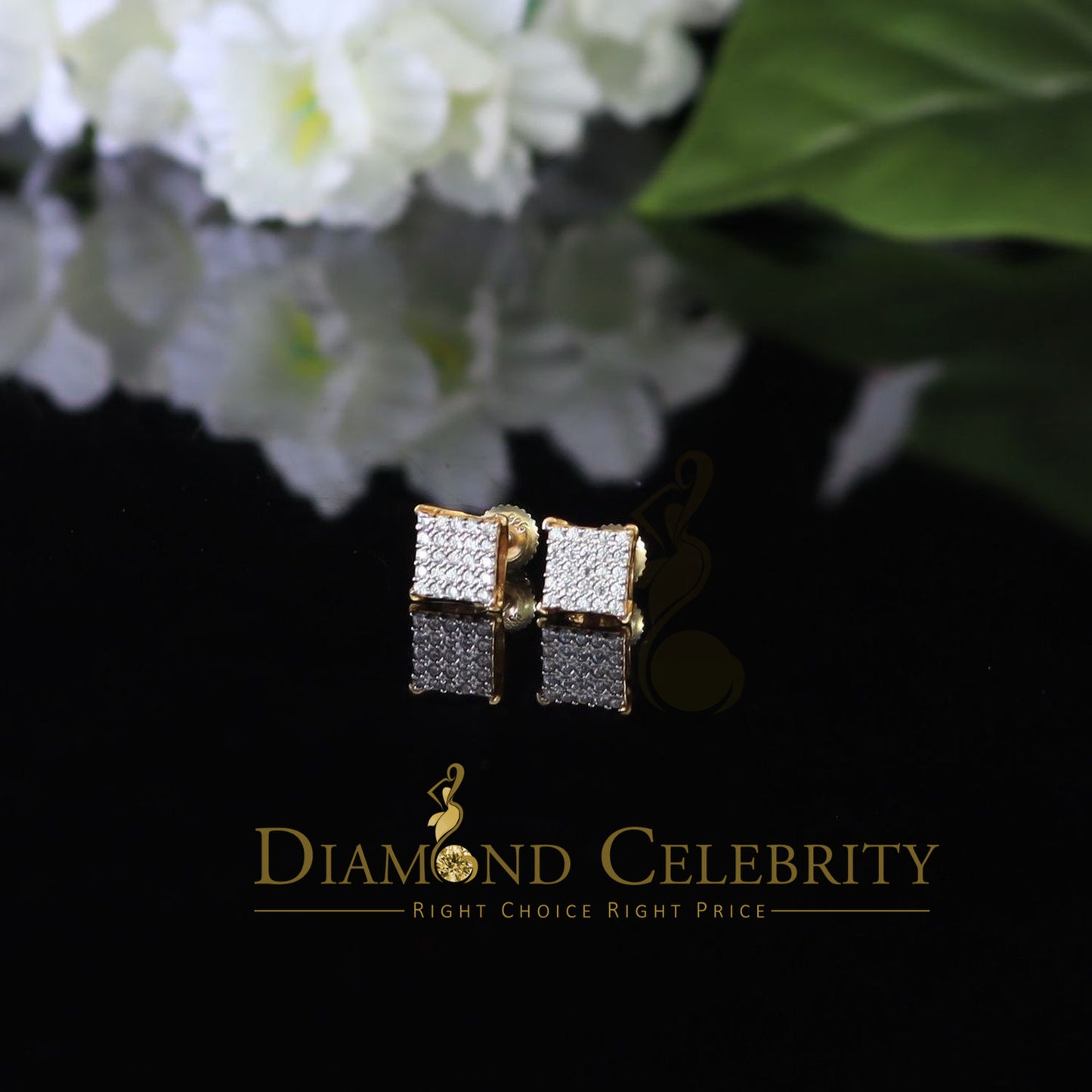 DiamondCelebritees Yellow Sterling Silver Screw Back 0.50ct Cubic Zirconia Square Earrings Womens