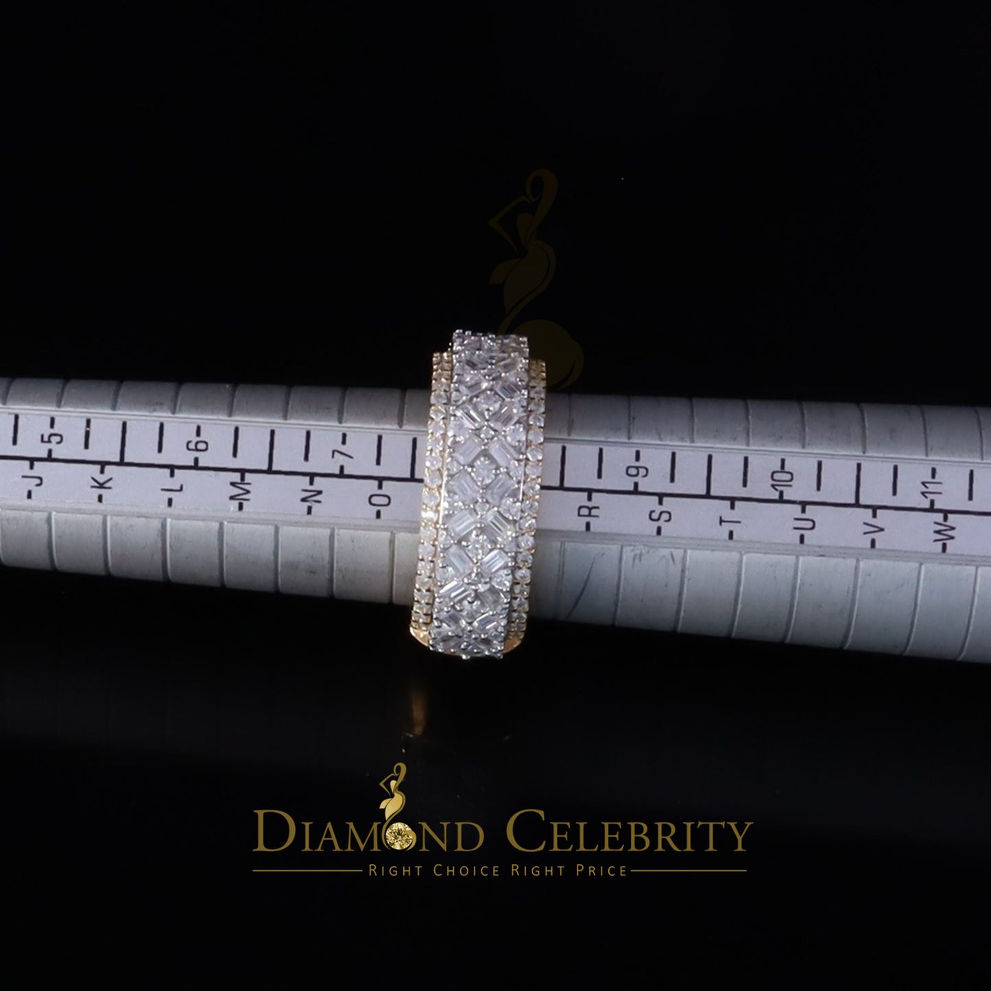 DiamondCelebritees New Baguette Band Ring SZ 8 Women/Men 925 Yellow Silver2.50ct VVS D Moissanite