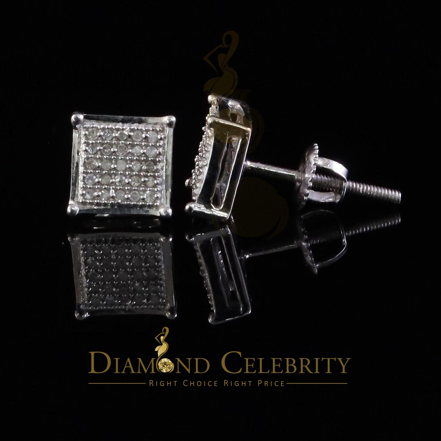 DiamondCelebritees 925 Sterling White Silver 0.15ct Diamond Womens and Men's Square Stud Earrings