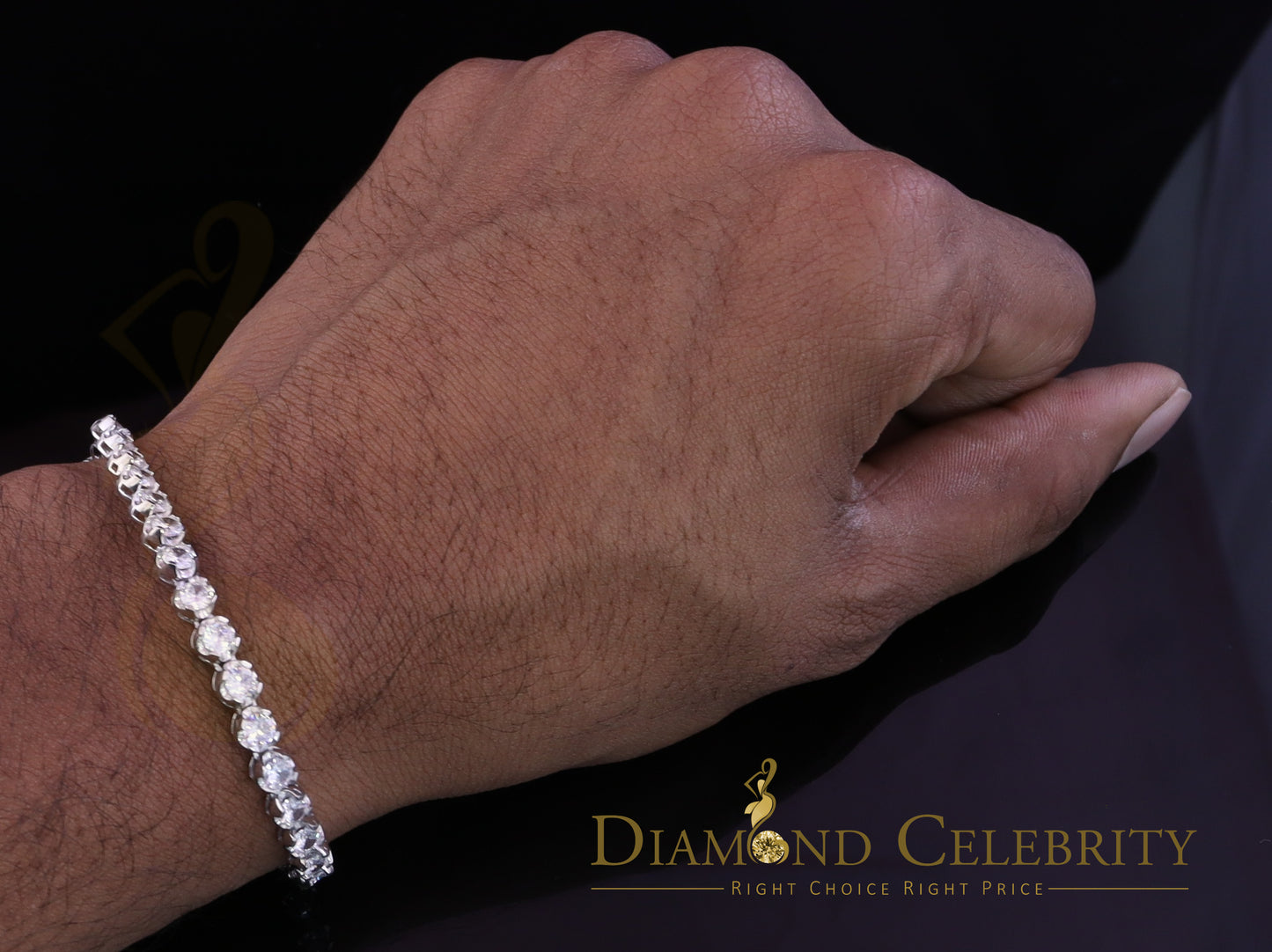 Diamondcelebritees Tennis Bracelet Cubic Zirconia Wdth 8mm Length sz 9inch Sterling Silver He /She