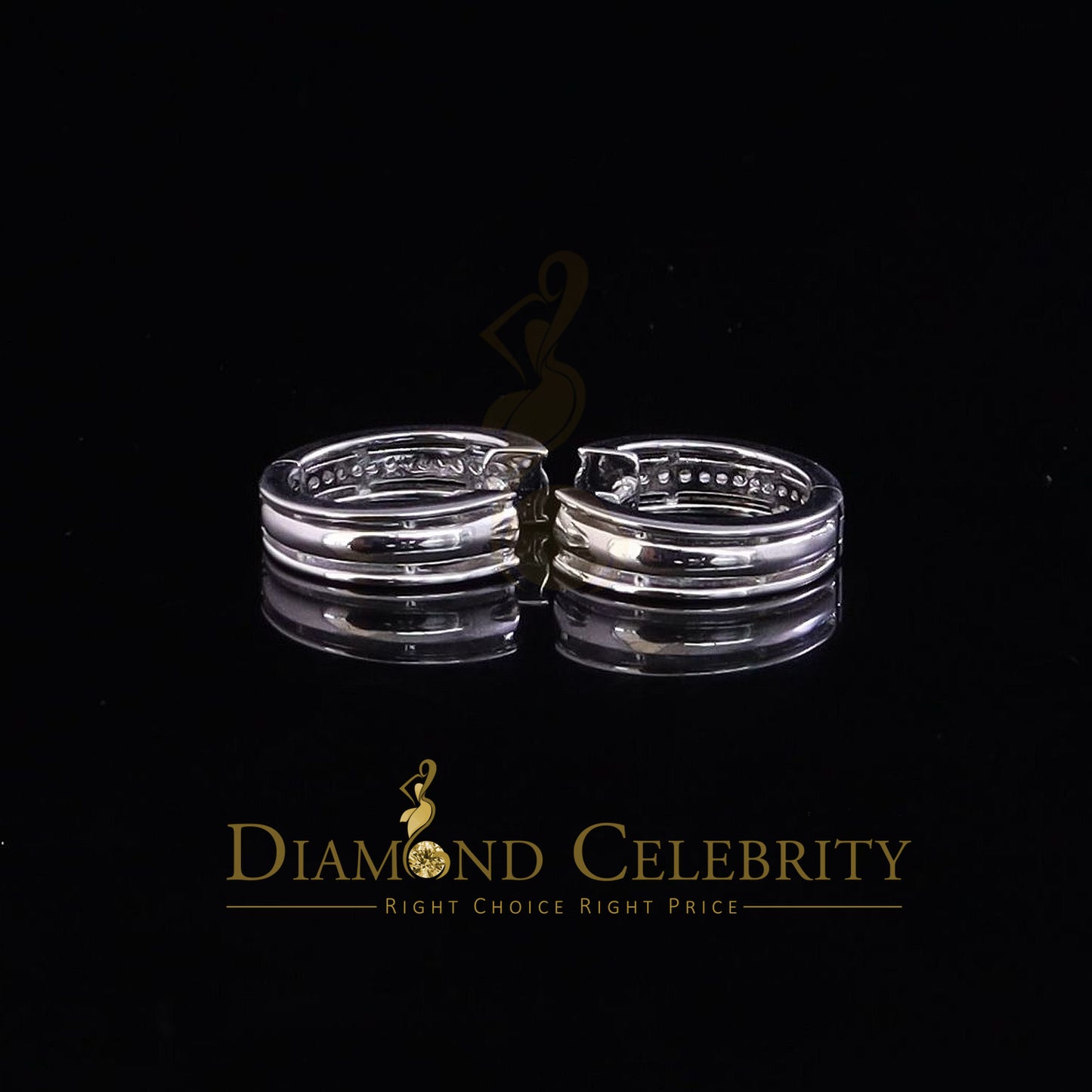 DiamondCelebritees Men's hip hop White 925 Sterling Silver Cubic Zirconia 1 row Huggie Hoop Earring
