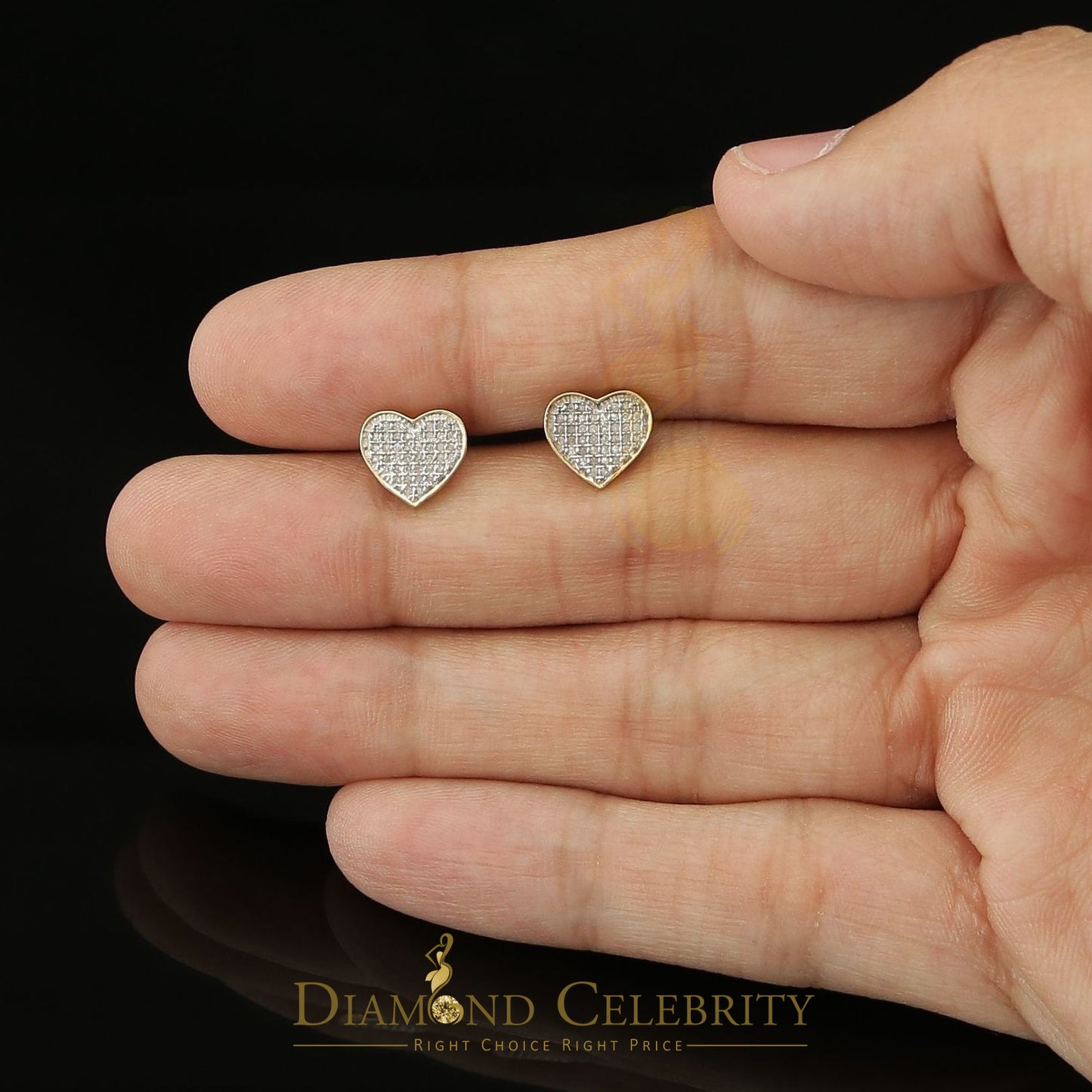 DiamondCelebritees Heart 925 Yellow Silver Aretes Para Hombre 0.25ct Diamond Women's /Men's Earring