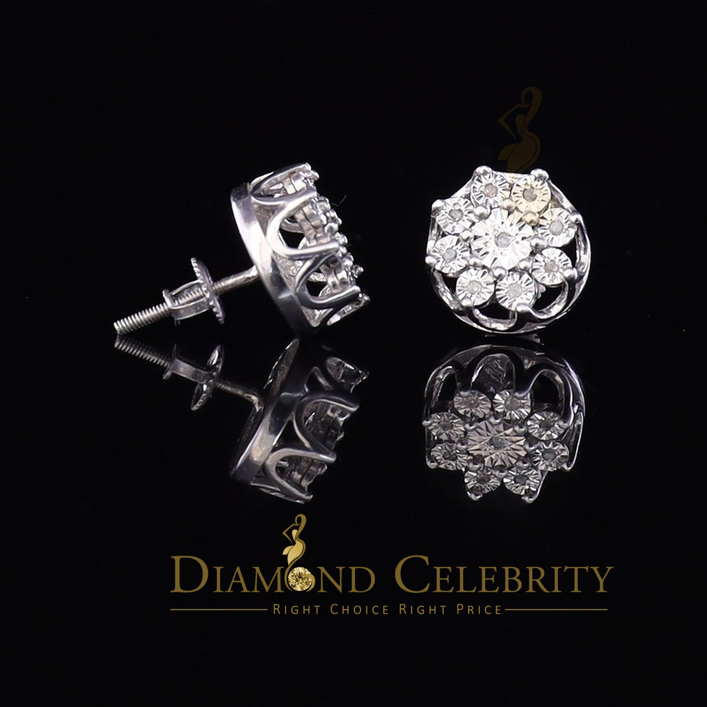 DiamondCelebritees 925 Sterling Silver Yellow 0.10ct Diamond For Men's & Women's Floral Earrings