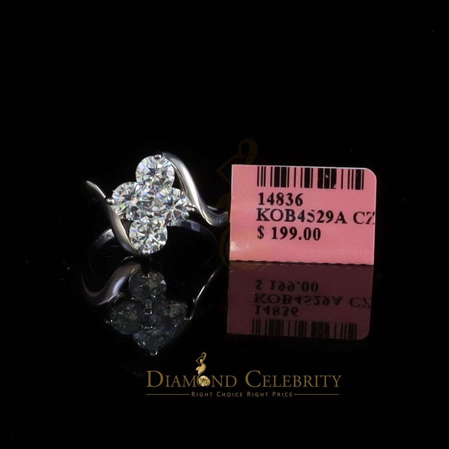 DiamondCelebritees 925 White Silver 1.25ct Cubic Zirconia 4 Stone Engagement Womens Ring Size 7