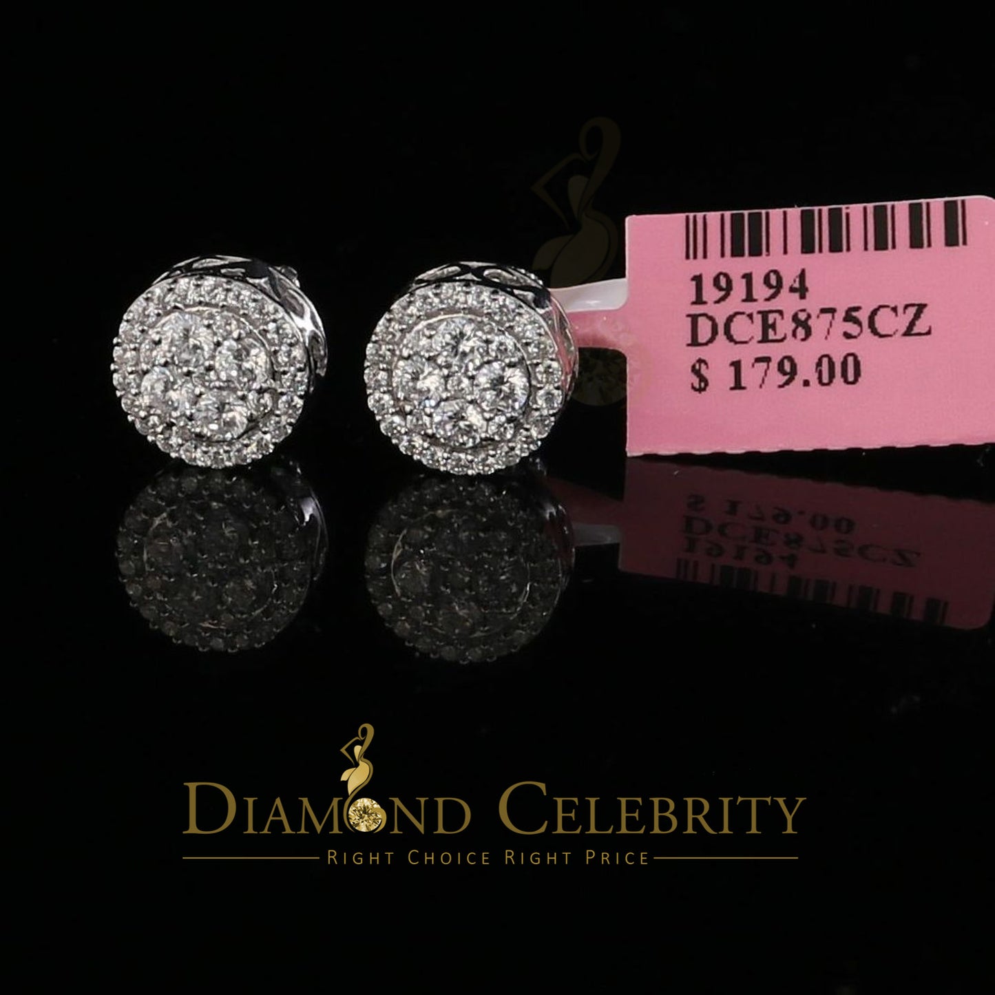 Diamondcelebritees 0.50ct VVS 'D' Moissanite Men's/Womens 925 White Silver Floral Stud Earrings
