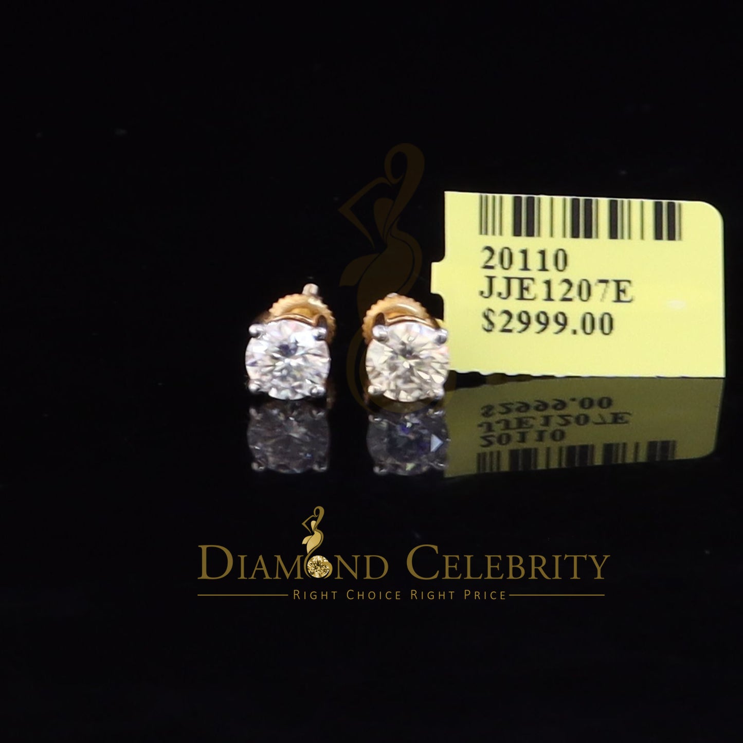 DiamondCelebritees Mens/Women Stud Yellow 925 Silver W/ 1.00ct VVS 'D' Moissanite Stud Earring