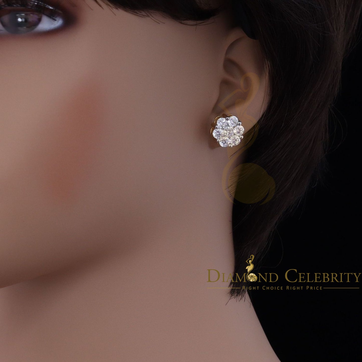DiamondCelebritees 925 Silver Yellow 1.56ct Cubic Zirconia Hip Hop Floral Women's & Men's Earrings