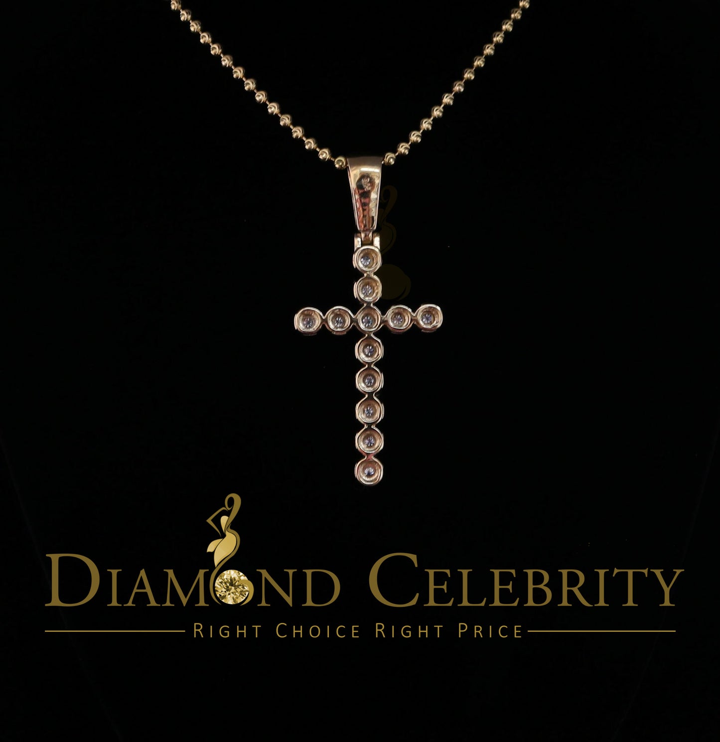 DiamondCelebritees Real 1.25ct Diamond Sterling Silver CROSS Charm Necklace Yellow Pendant