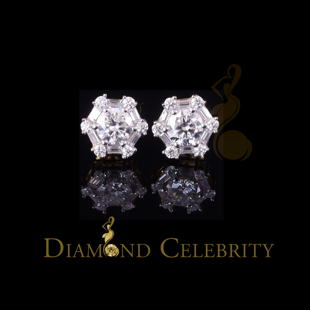 DiamondCelebritees Men's/Womens 925 Silver Yellow 1.50ct VVS 'D'Moissanite Hexagon Stud Earrings