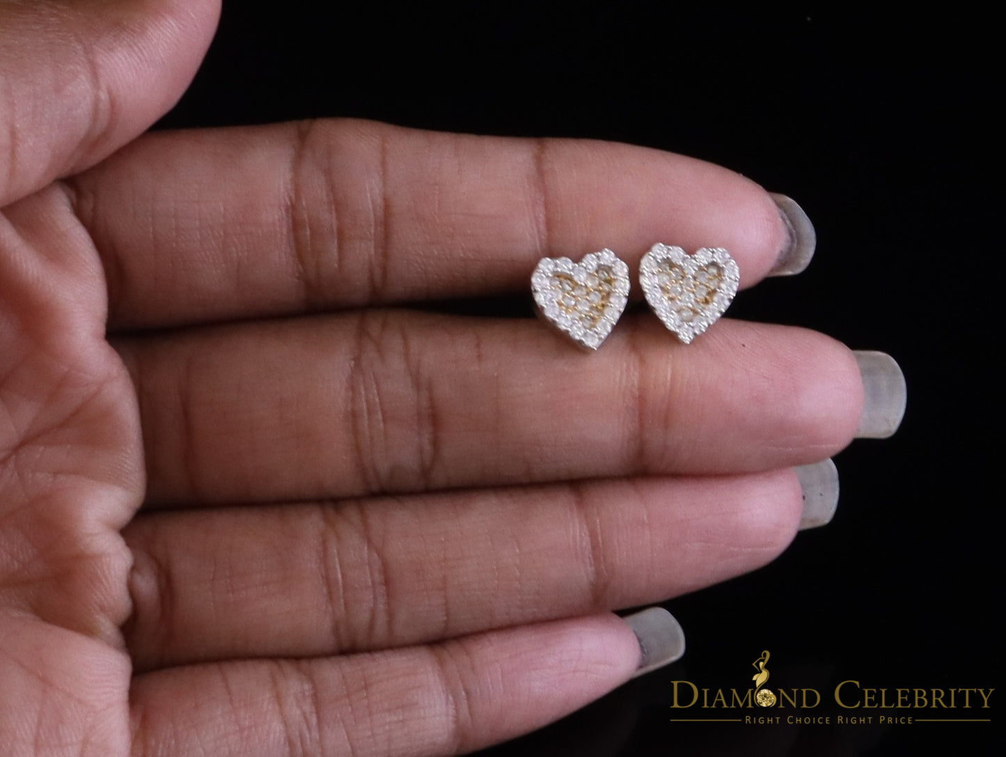 DiamondCelebritees 925 Yellow Silver 0.66ct VVS 'D' Moissanite Heart Stud Earring Men's/Womens