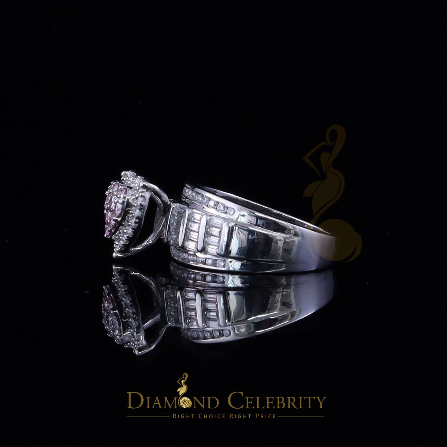DiamondCelebritees Women 2.50ct 925 Silver VVS 'D' Pink Moissanite White Cinderella HEART Ring SZ 7