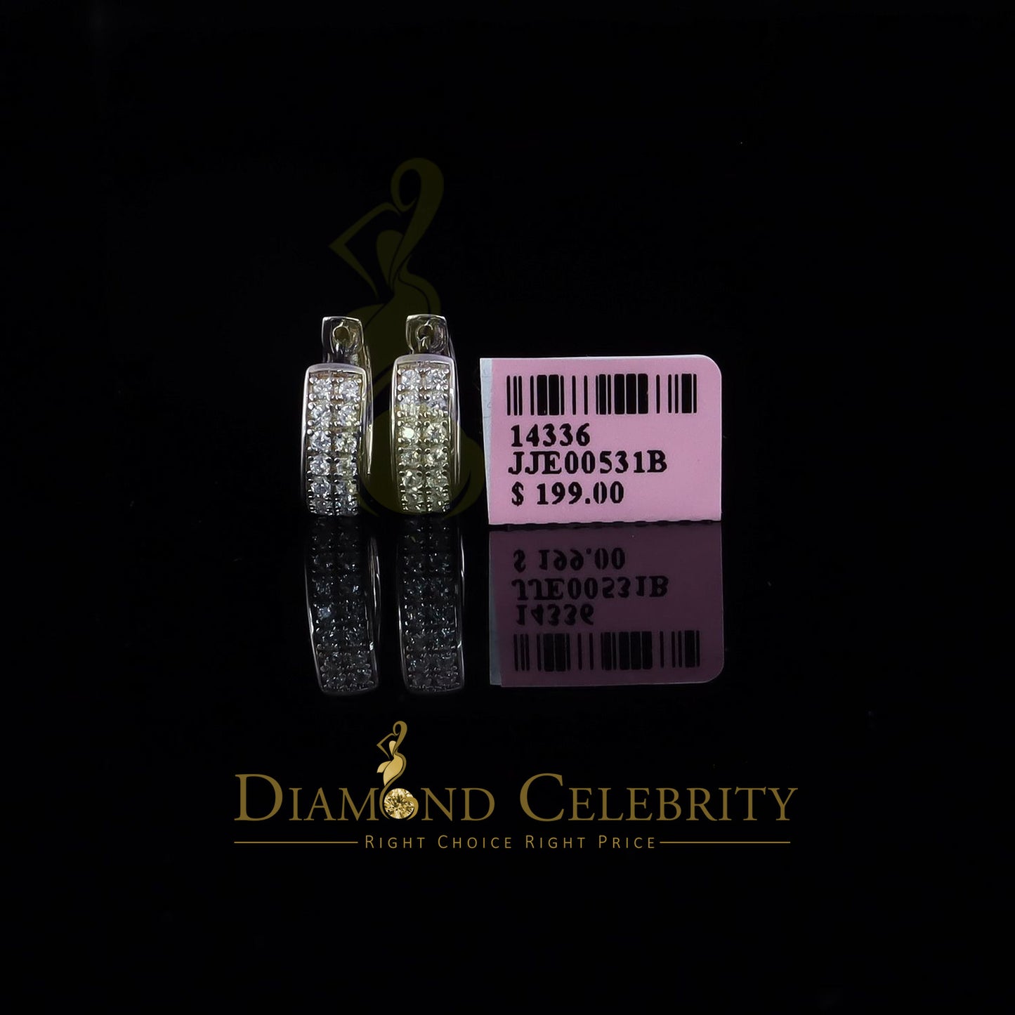 DiamondCelebritees Men's hip hop White 925 1.00ct Silver Cubic Zirconia 2 row Huggie Hoop Earrings