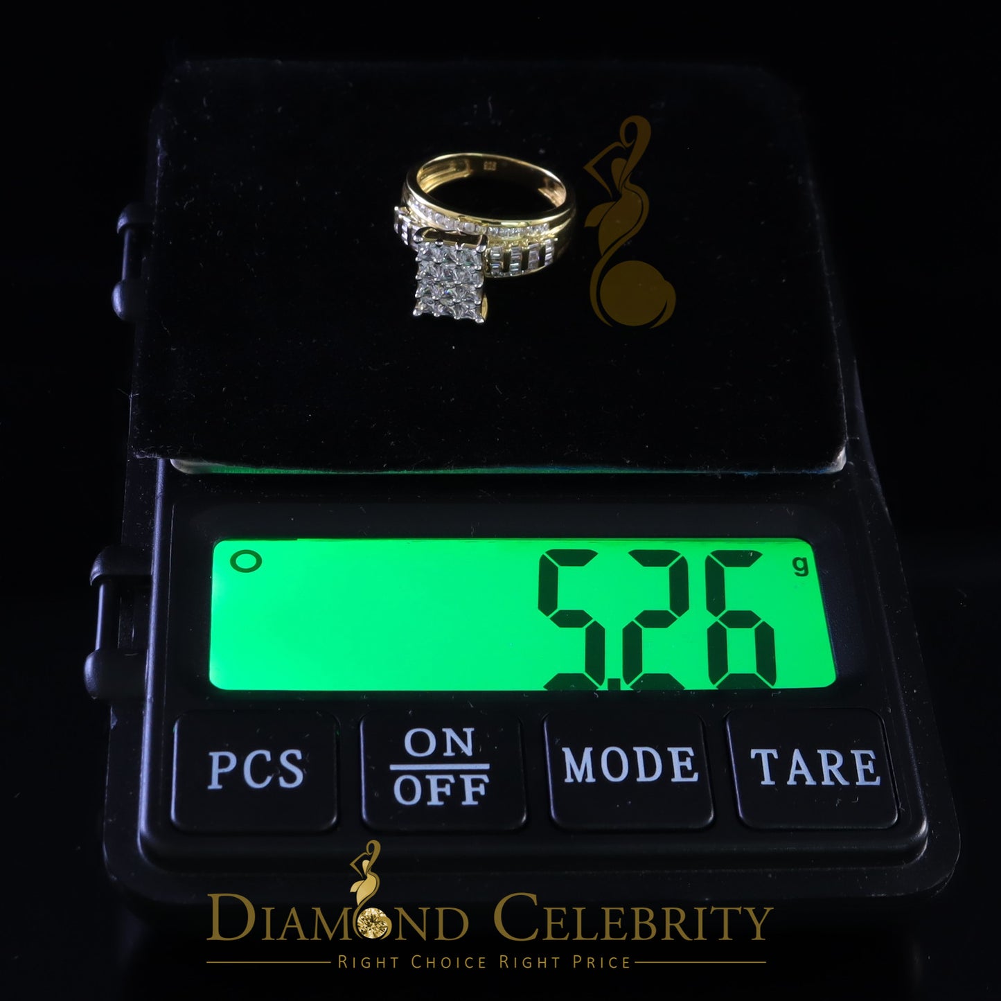 DiamondCelebritees 925 Sterling Yellow Silver Cinderella 1.10ct Cubic Zirconia Women's Ring Size 6
