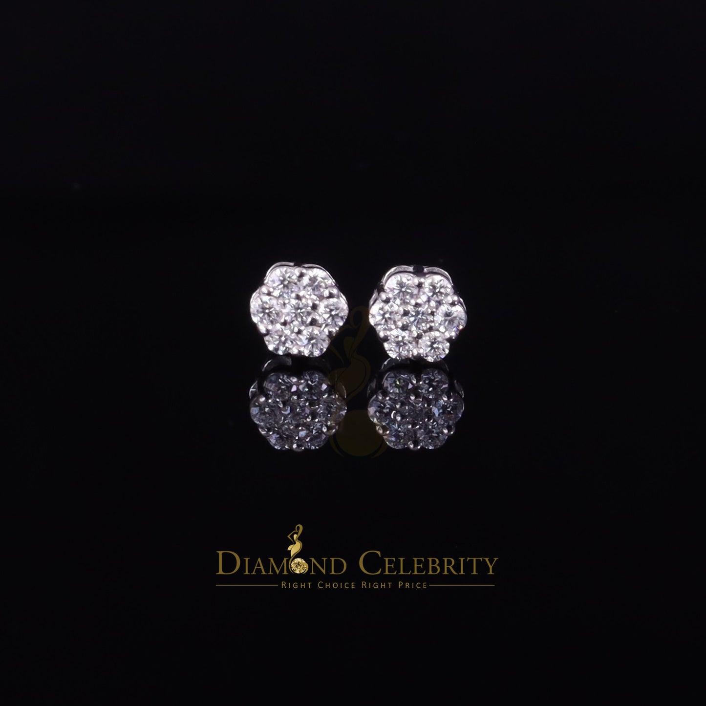 Diamondcelebritees Men's/Womens 925 Silver White 0.25ct VVS 'D' Moissanite Floral Stud Earrings