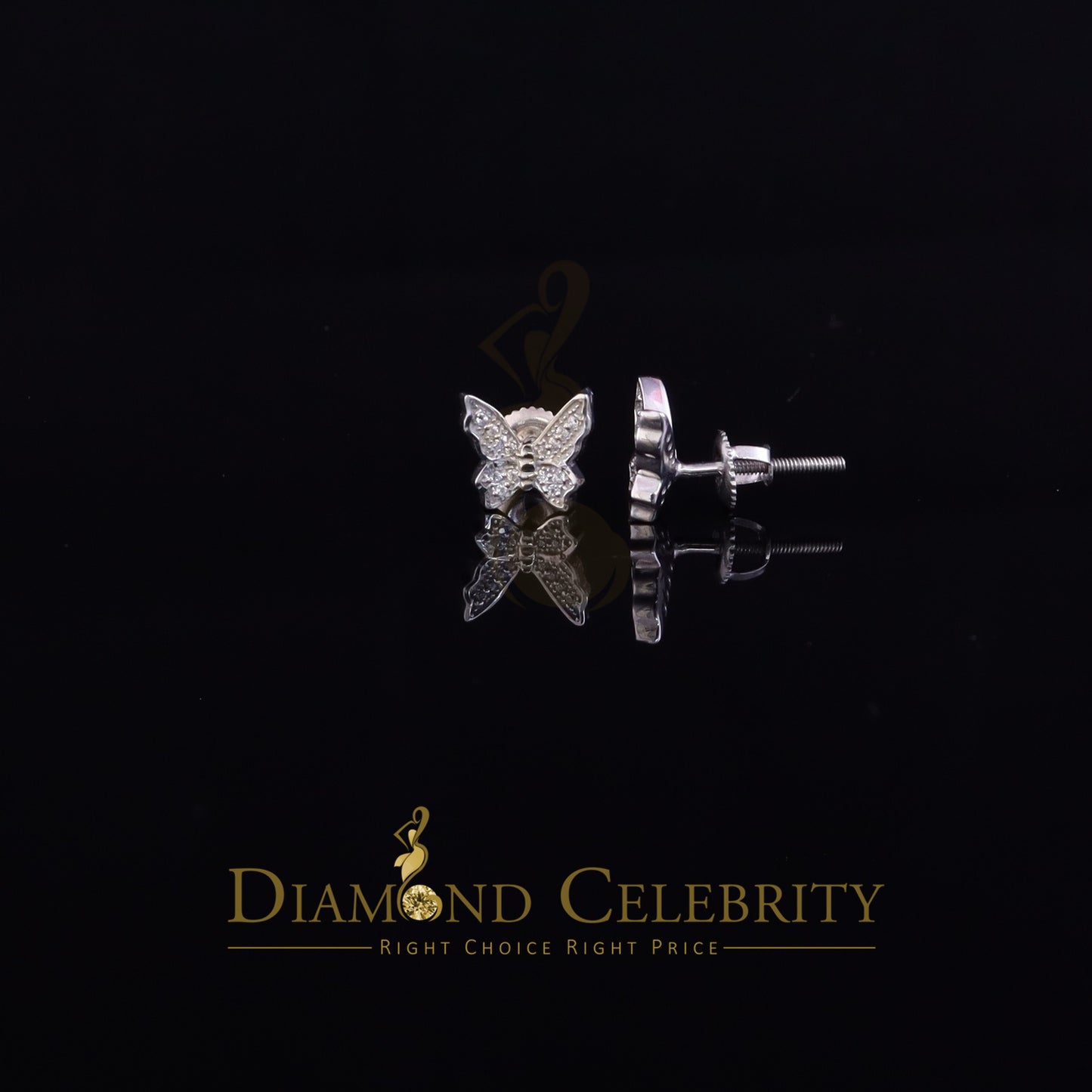 DiamondCelebritees Women's 0.17ct Cubic Zirconia Butterfly Stud Earrings White 925 Sterling Silver