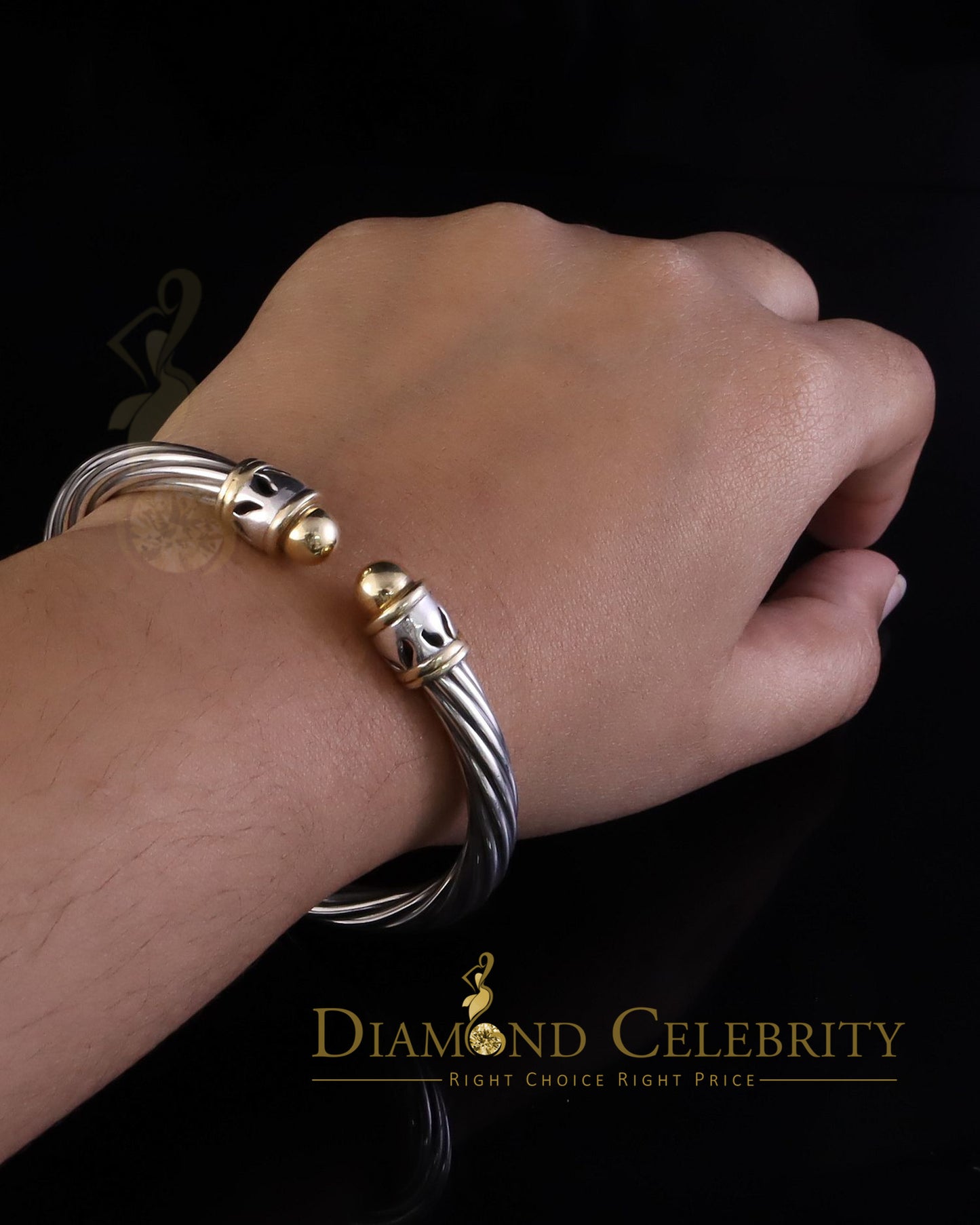 DiamondCelebritees Fashion Round Silver Cubic Zirconia Stones Bangle for Men/Ladies's 7 Inch
