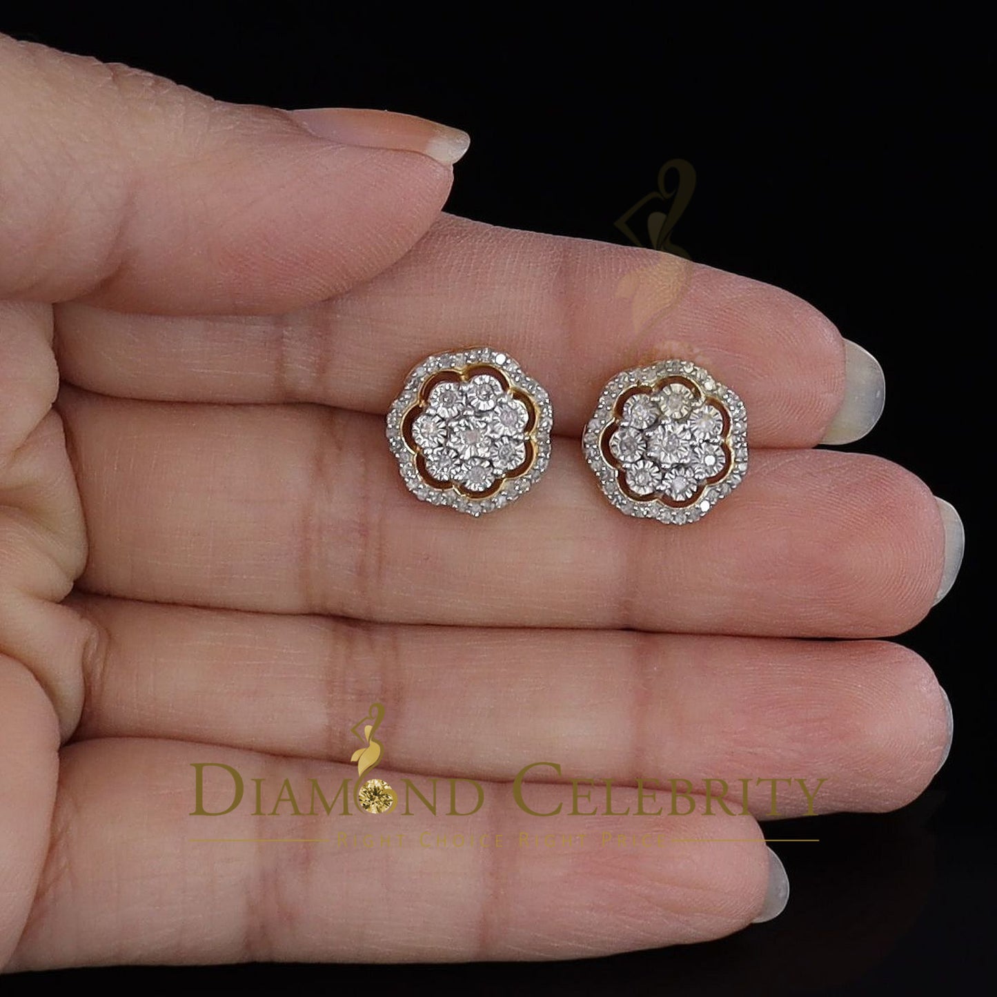DiamondCelebritees 0.40ct Diamond 925 Sterling Silver Yellow Flower Earrings For Men's / Women's