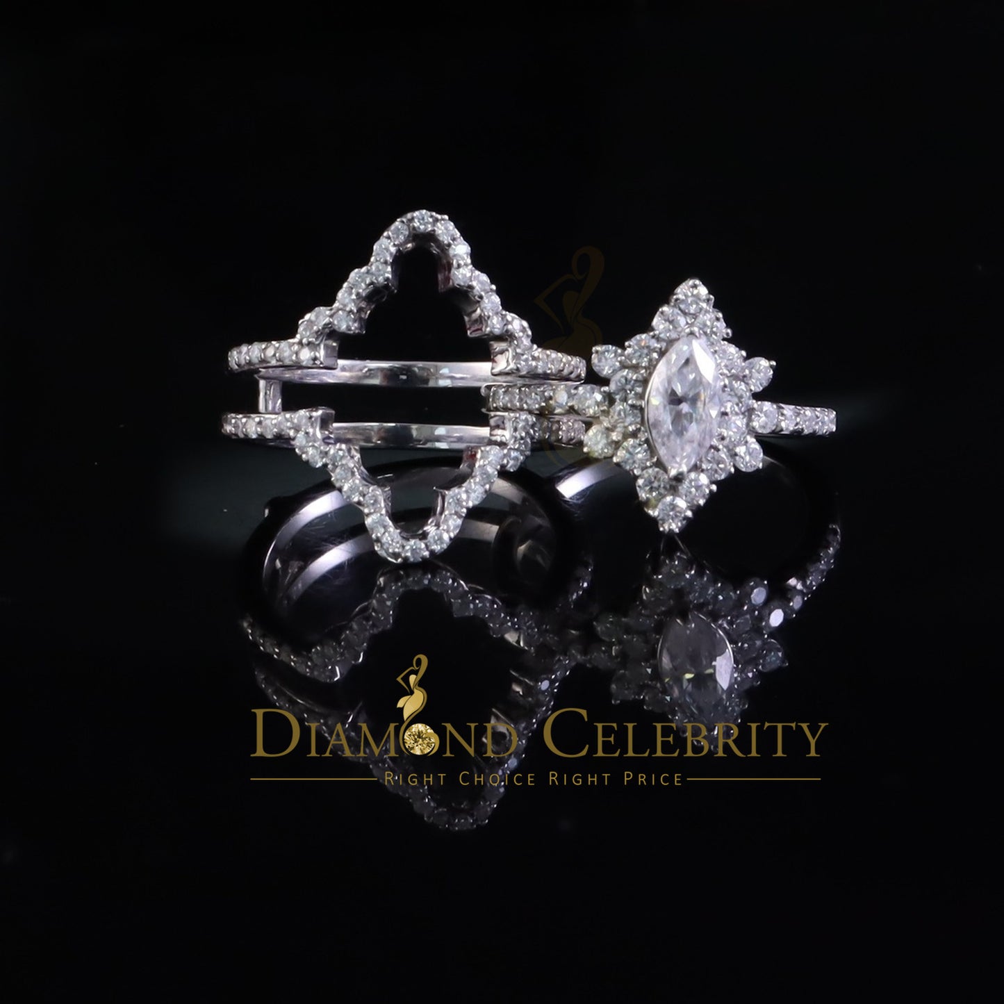 DiamondCelebritees Womens 2.00ct VVS 'D' Marquise Moissanite 925 Sterling Silver White Ring Size 7