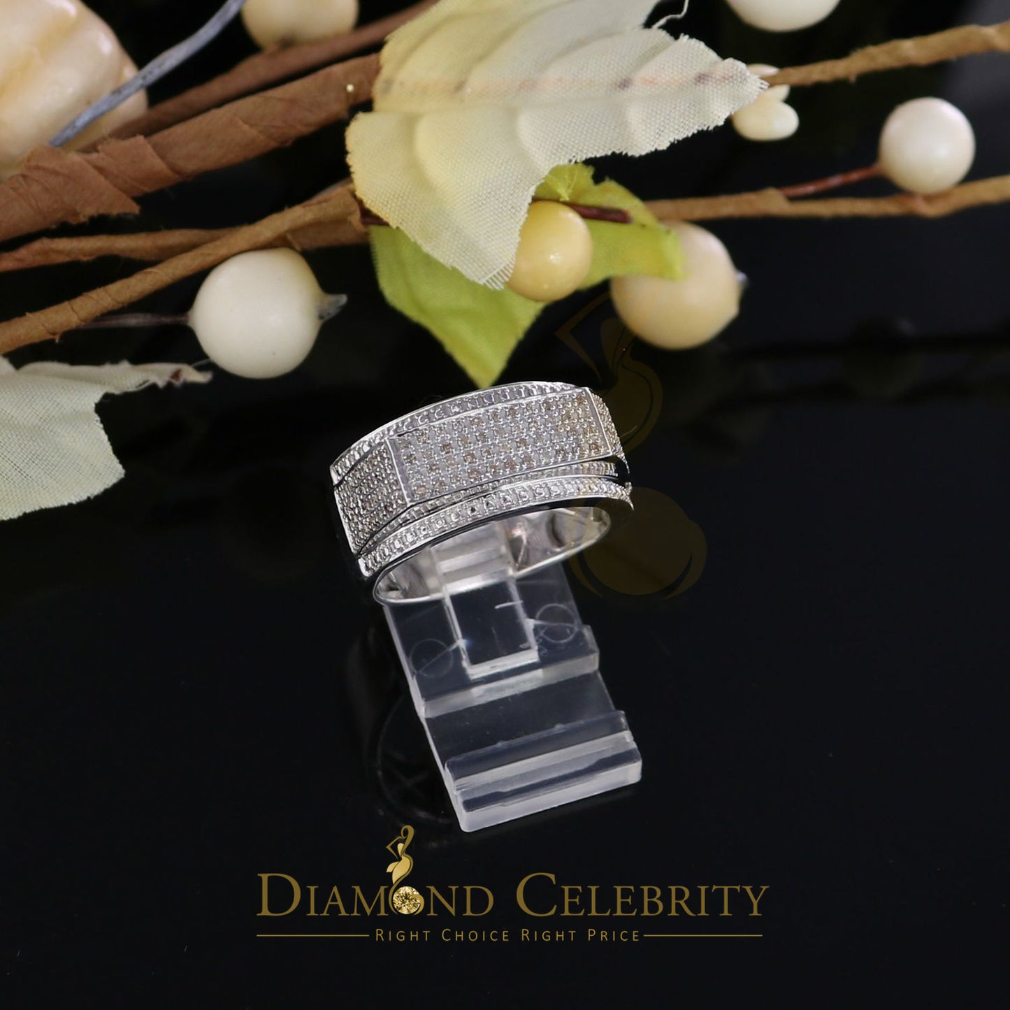 DiamondCelebritees Trendy Micro 0.33ct Real Diamond Men's 925 Silver White Band Style Ring Sz 10