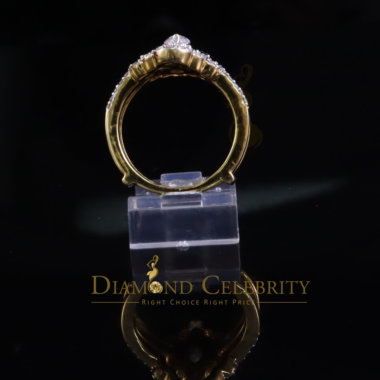 DiamondCelebritees New Solitaire Marquise Moissanite 2.00ct VVS D 925 Yellow Silver Guard Ring SZ 7