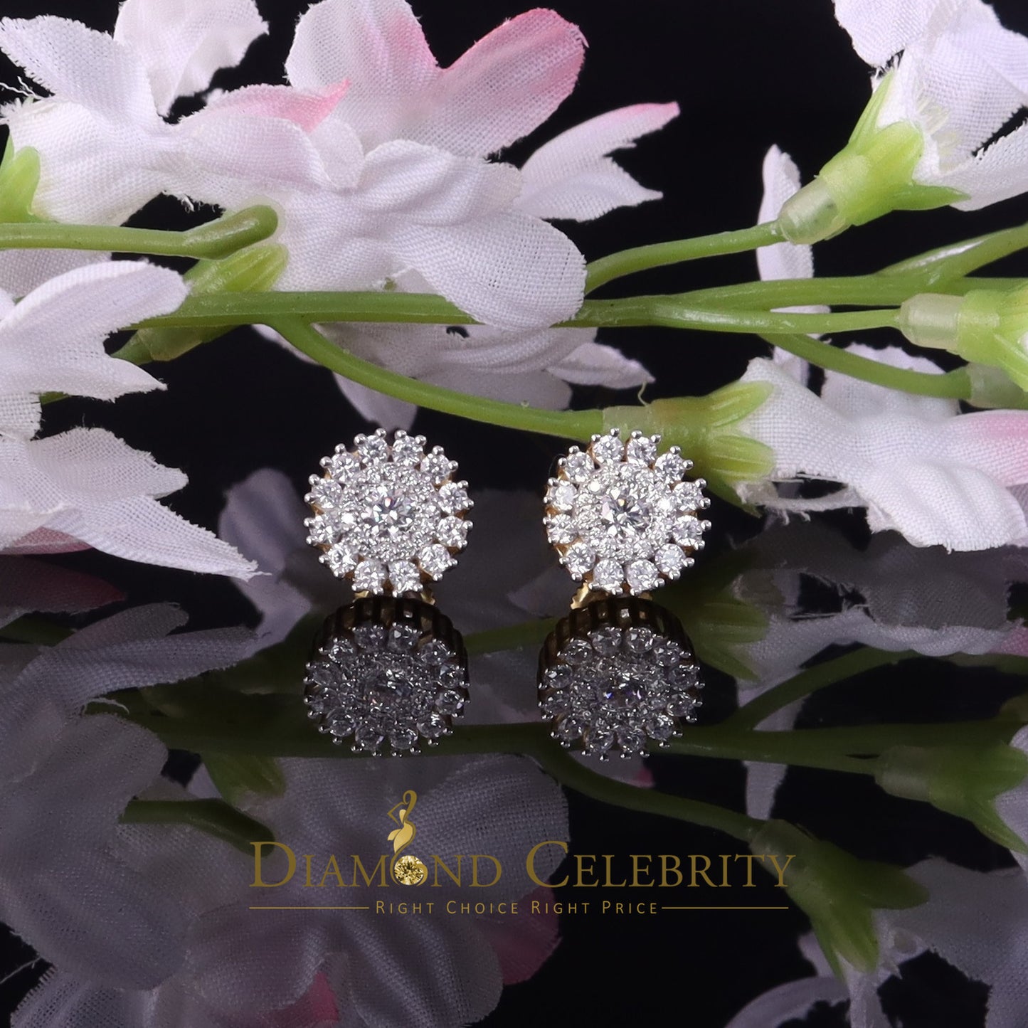 DiamondCelebritees 1.00ct VVS 'D' Moissanite Men's/Womens 925 Silver Yellow Floral Stud Earrings