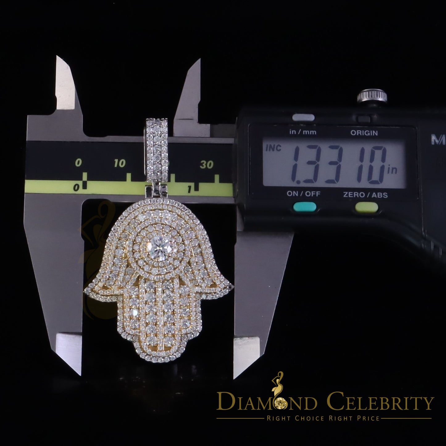 Diamondcelebritees Big 5CT VVS D Moissanite White 2.5 Inch Silver Charm Hamsa Pendant for Men/Women