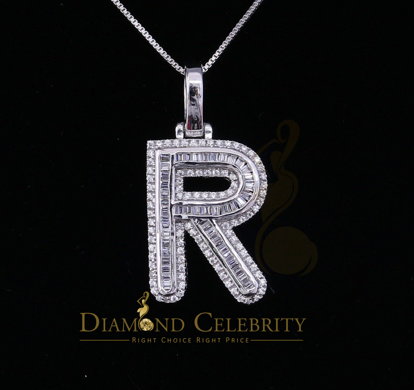 DiamondCelebritees White Bugutte Initial All Alphabet Sterling Silver Pendant with Cubic Zirconia