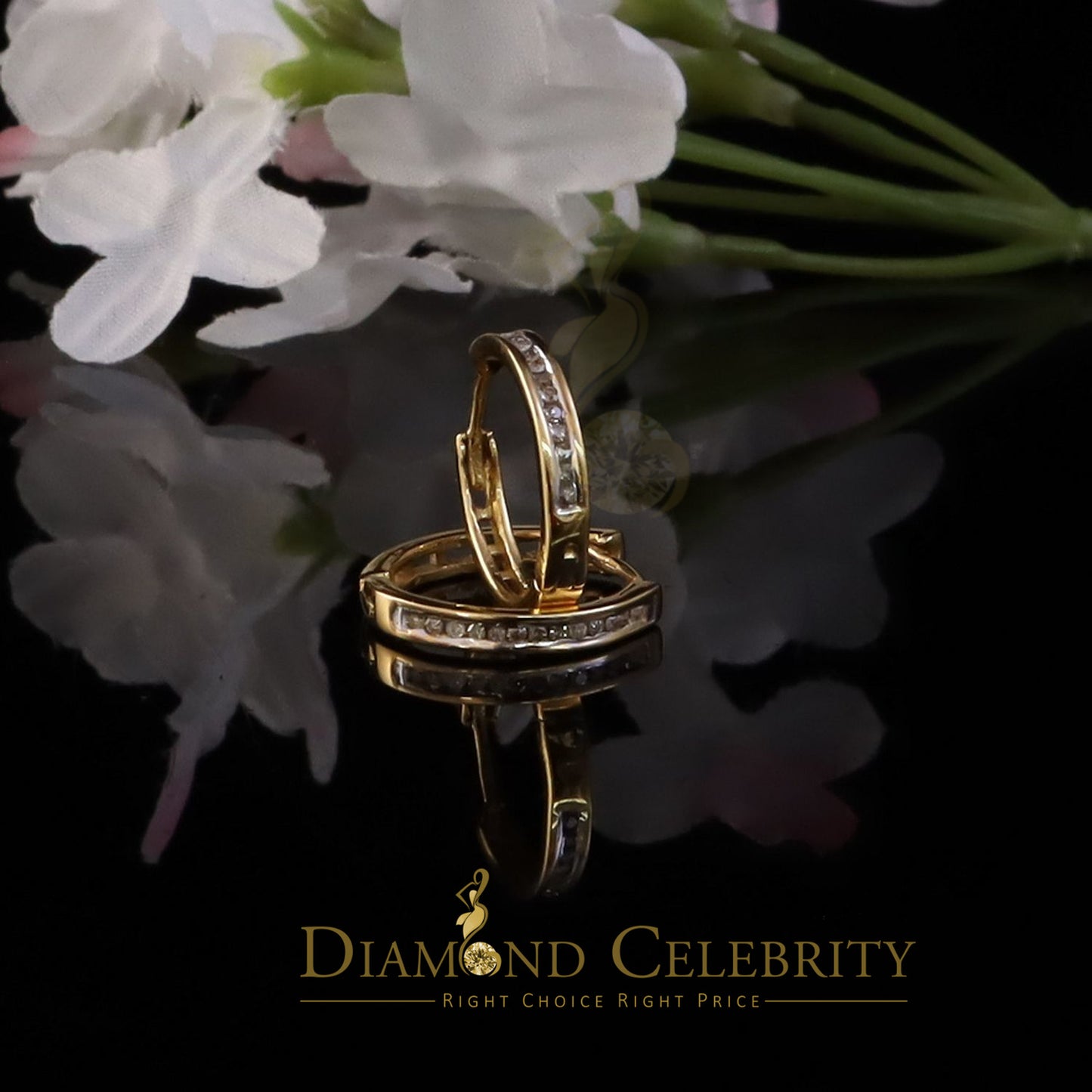 DiamondCelebritees 0.25ct Diamond 925 Sterling Silver Yellow Hoop Stud Earrings For Men's / Women's