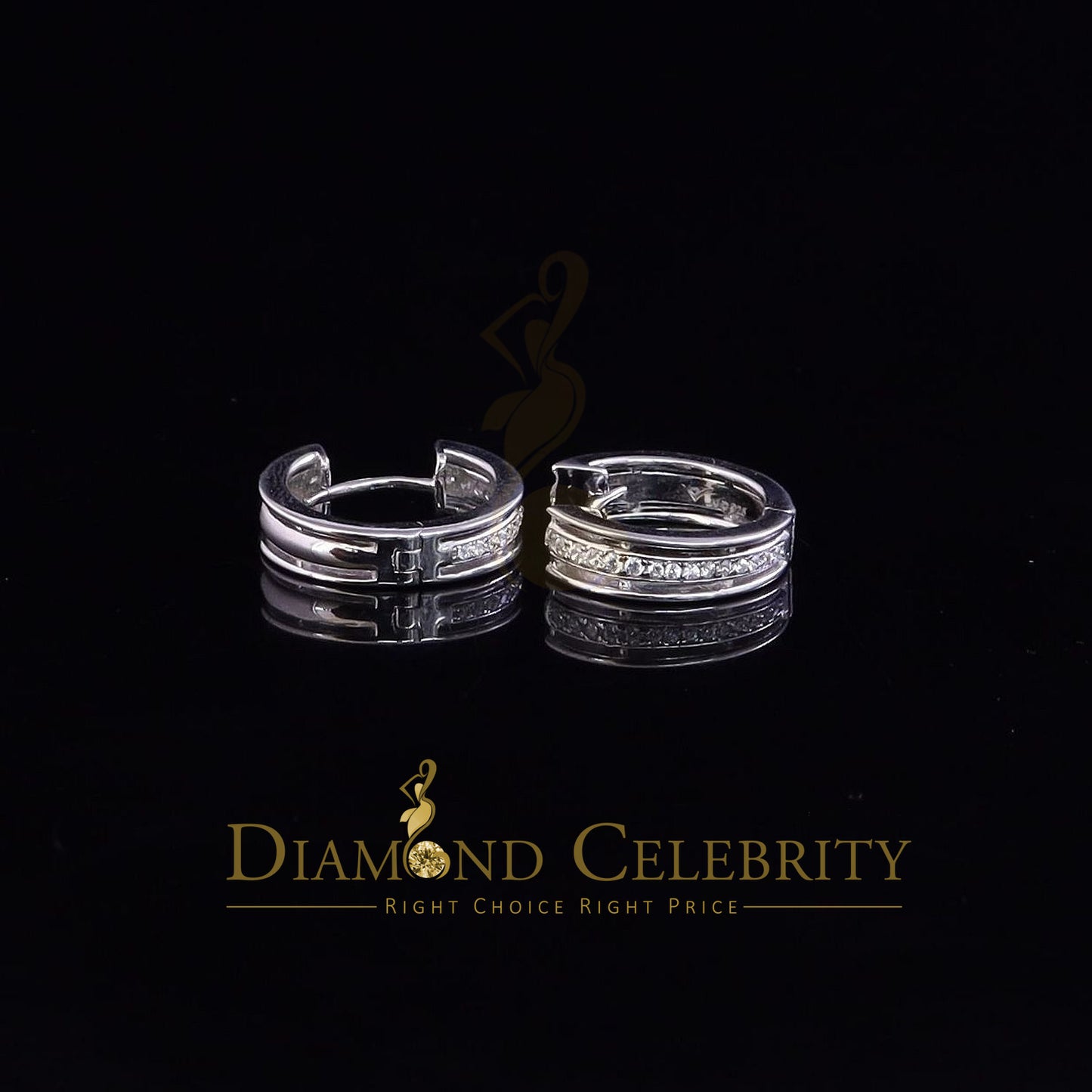 DiamondCelebritees Men's hip hop White 925 Sterling Silver Cubic Zirconia 1 row Huggie Hoop Earring